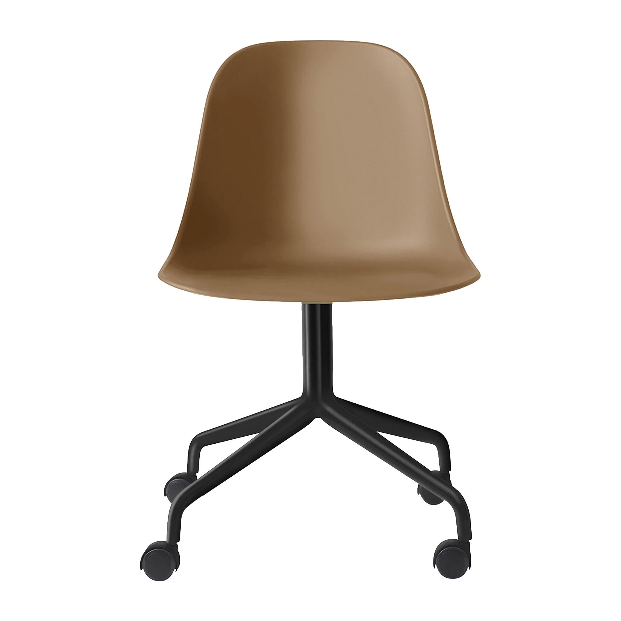 Harbour Side Chair, Black Steel Swivel Base with Casters and Khaki Shell For Sale