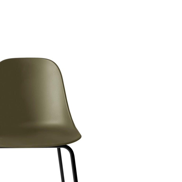 Scandinavian Modern Harbour Side Chair, Counter Height Base in Black Steel, Olive Shell For Sale
