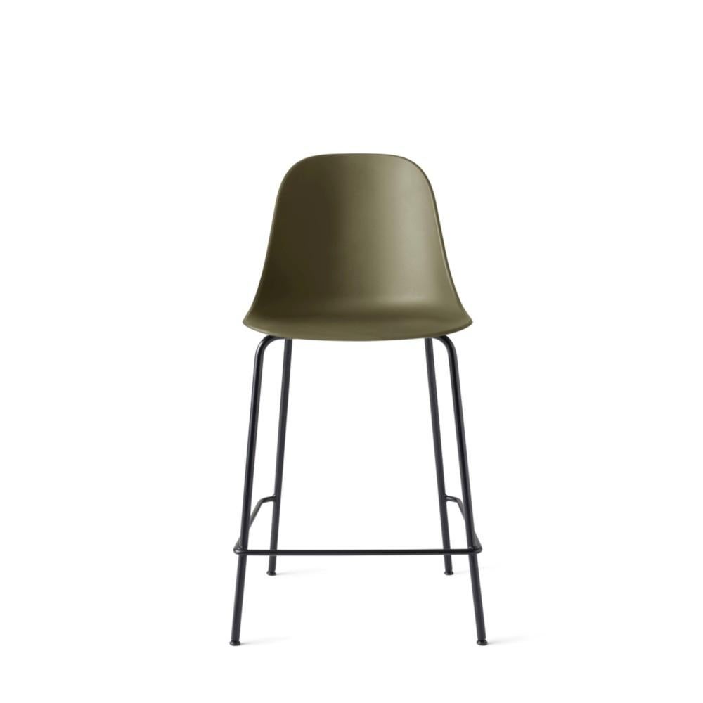 Lithuanian Harbour Side Chair, Counter Height Base in Black Steel, Olive Shell For Sale