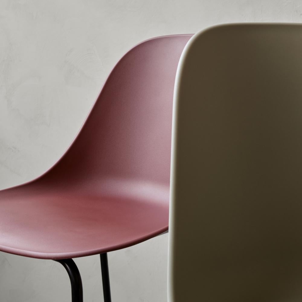 Powder-Coated Harbour Side Chair, Counter Height Base in Black Steel, Olive Shell For Sale