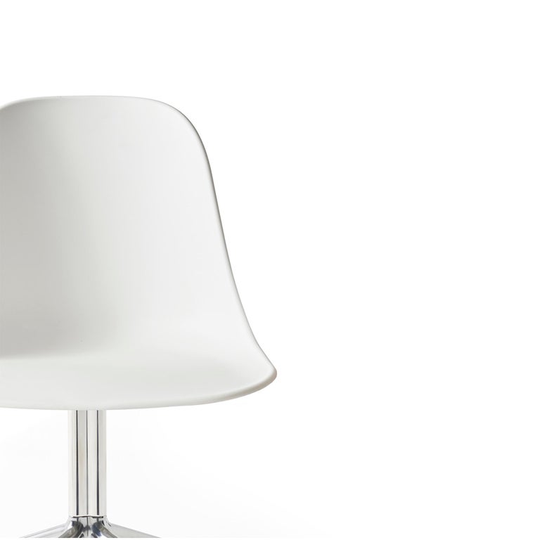 Scandinavian Modern Harbour Side Chair, Polished Aluminum Swivel Base, White Shell For Sale