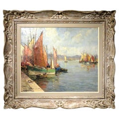 Harbour View with Sailboats on the South Coast of France, Signed G. Marchand