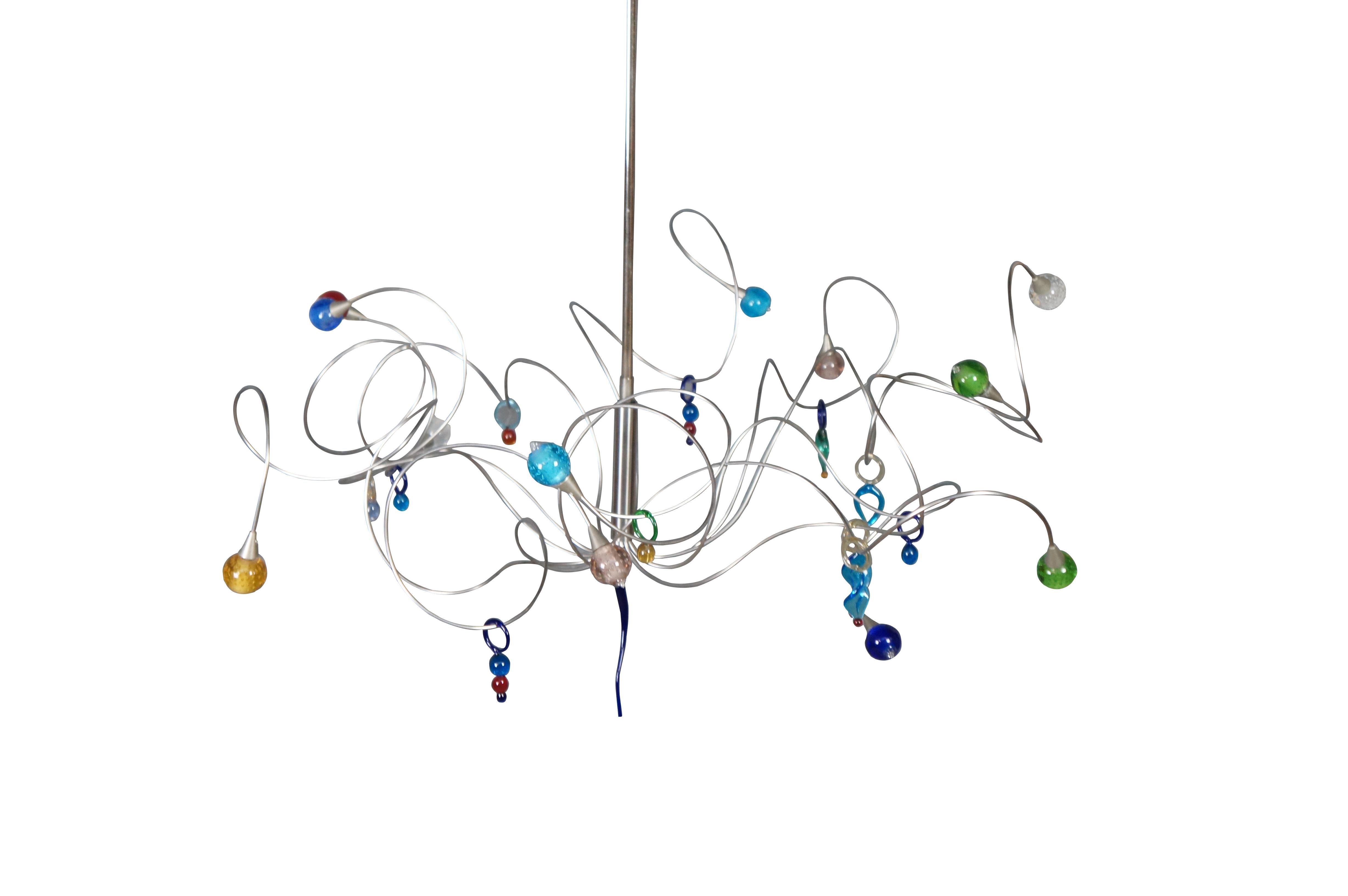 Post-Modern Harco Loor Post Modern Stainless Steel & Glass Strawberry 12 Light Chandelier For Sale