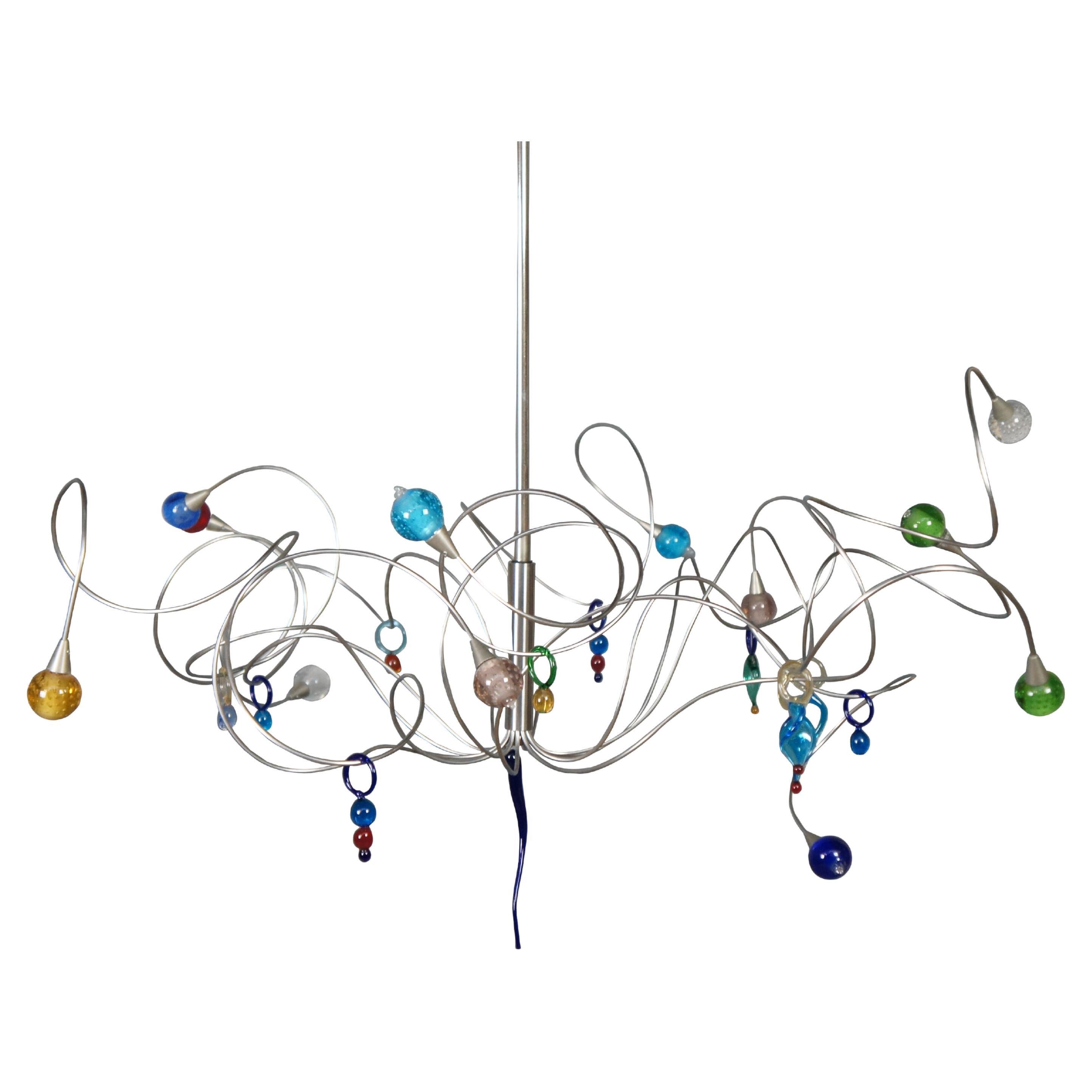 Harco Loor Post Modern Stainless Steel & Glass Strawberry 12 Light Chandelier
