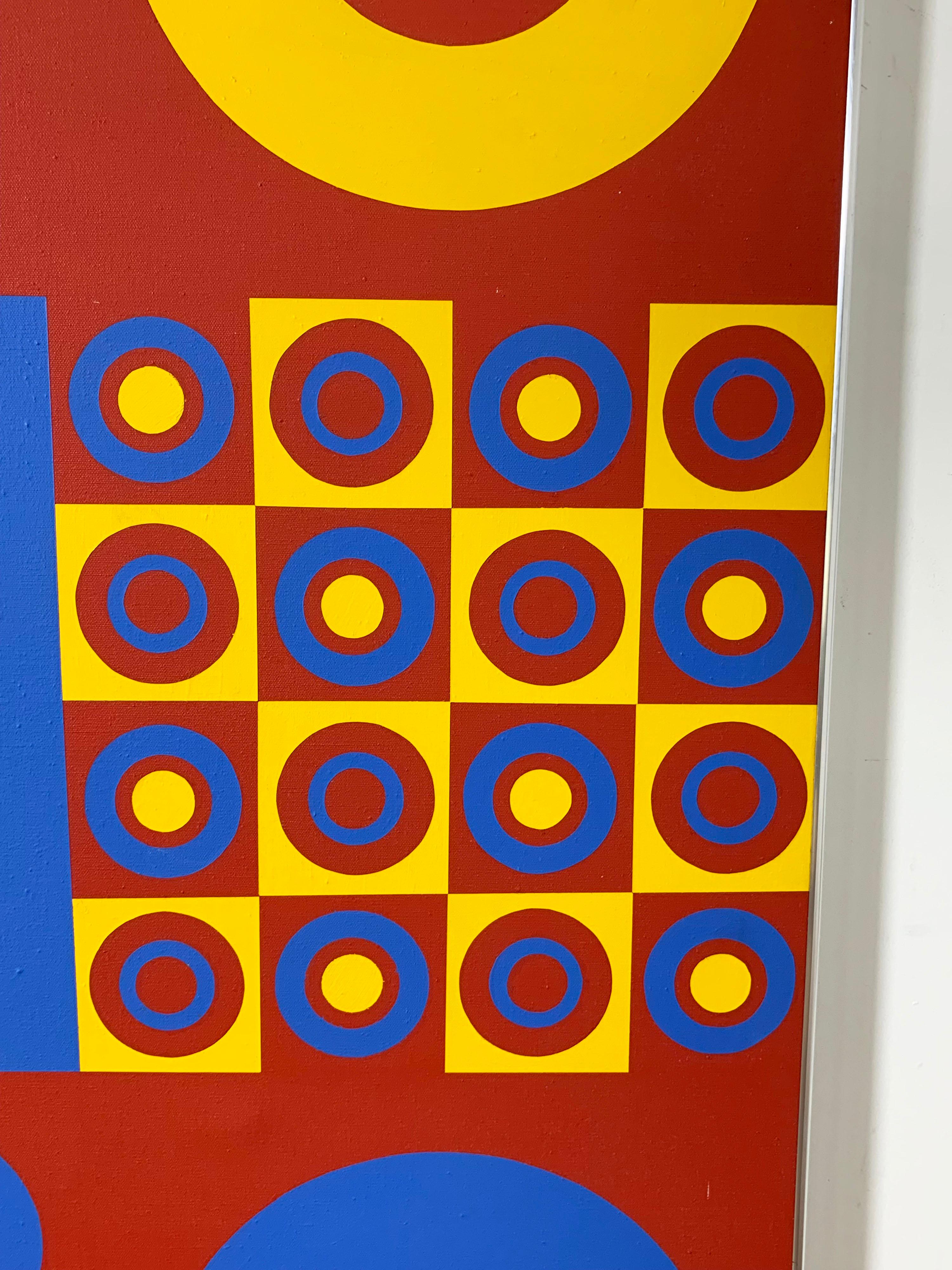Mid-Century Modern Hard Edge Op Art Painting by Wilma Dick, Circa 1970s For Sale