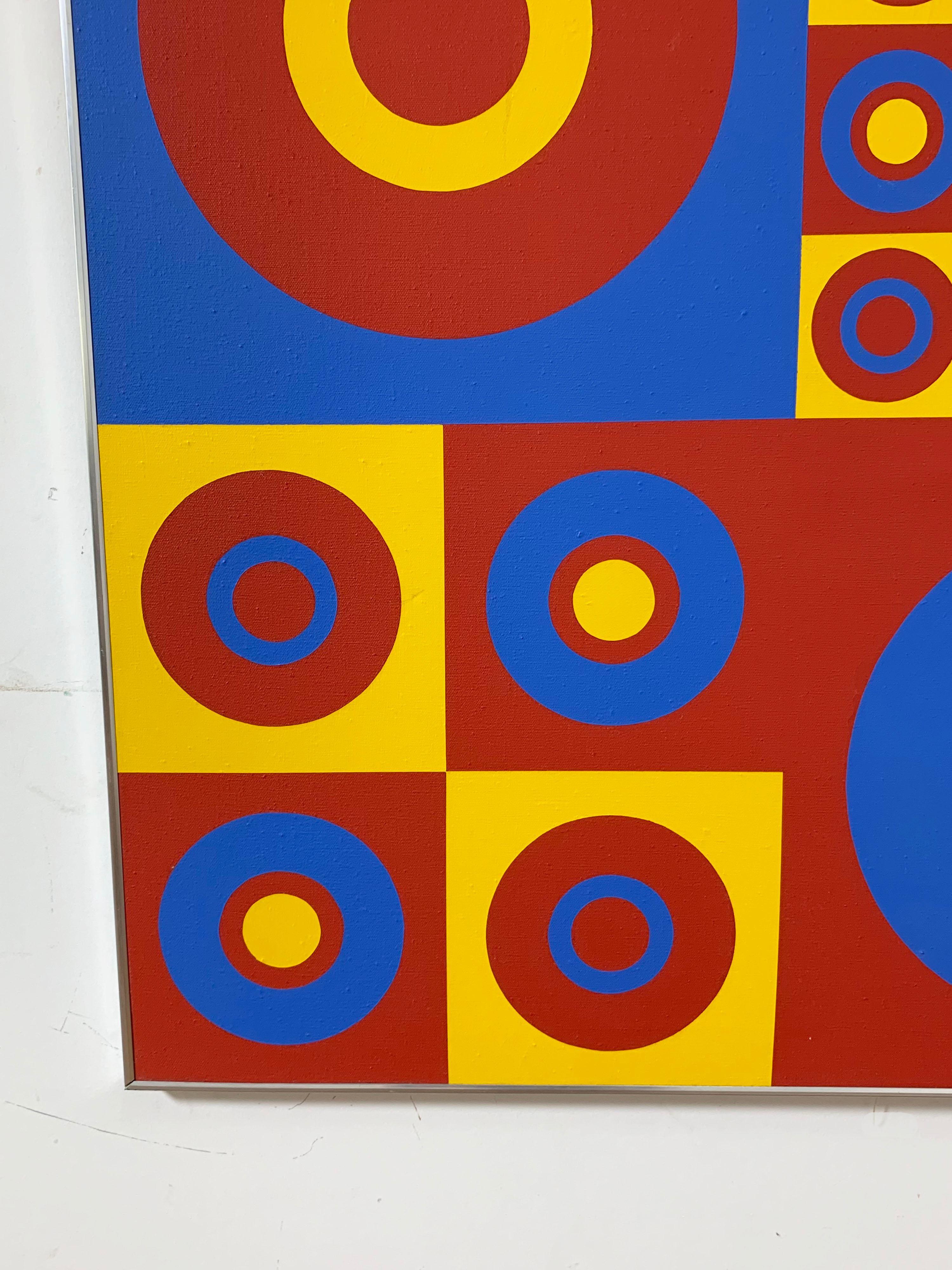Canvas Hard Edge Op Art Painting by Wilma Dick, Circa 1970s For Sale