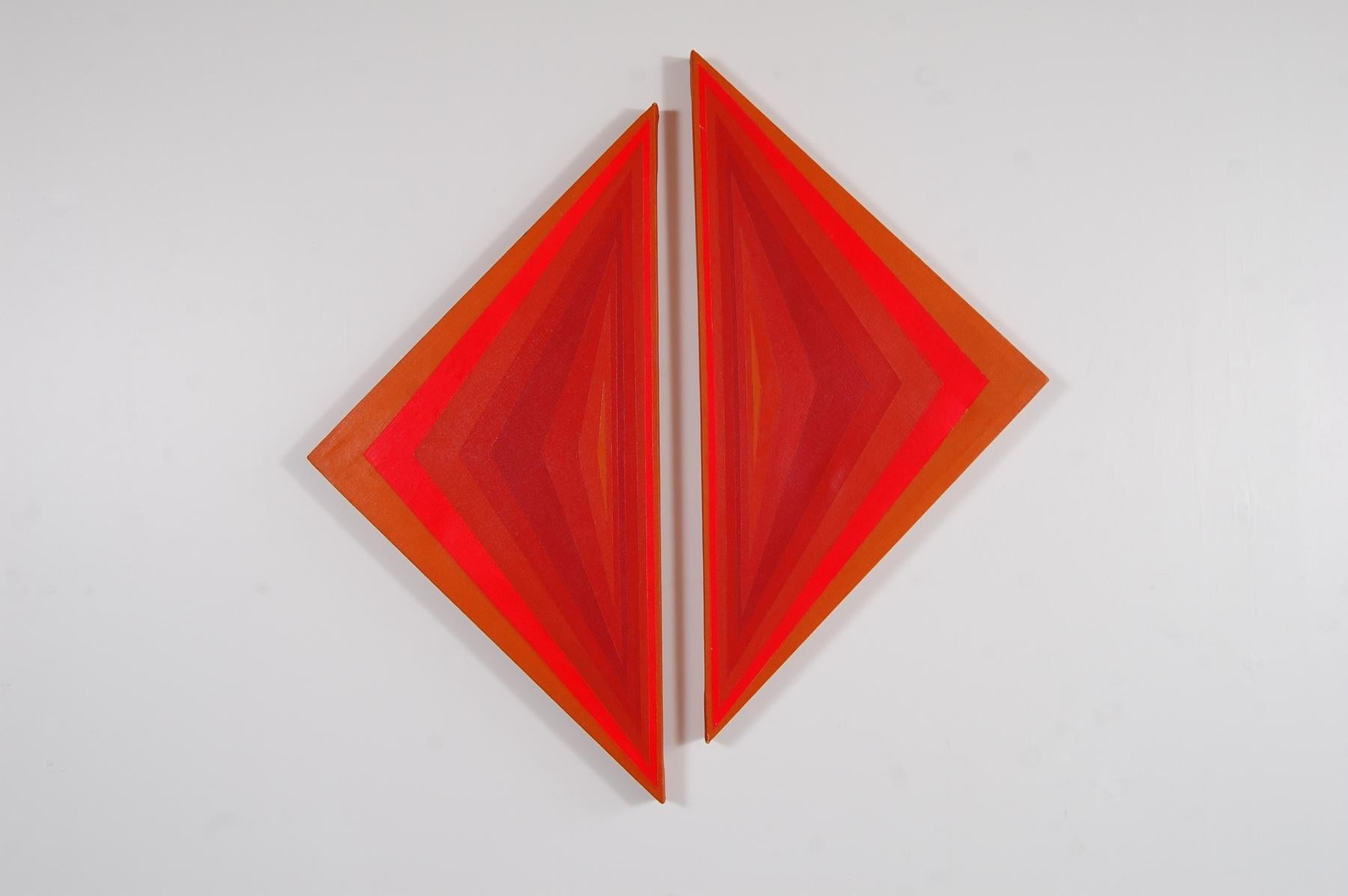 Hard-edge painting, circa 1972. Painting consists of two triangular elements. Unsigned.