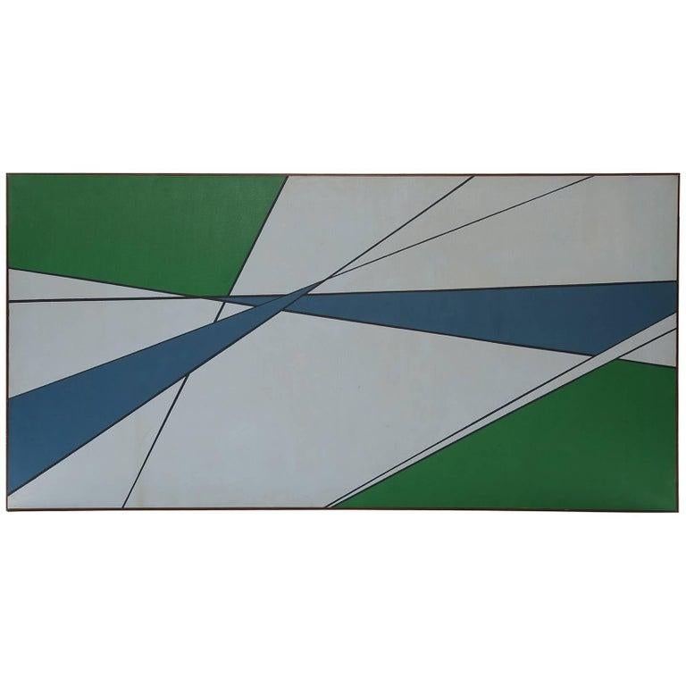 Mid-Century Modern Hard Edge Painting in Green & Blue by Rice