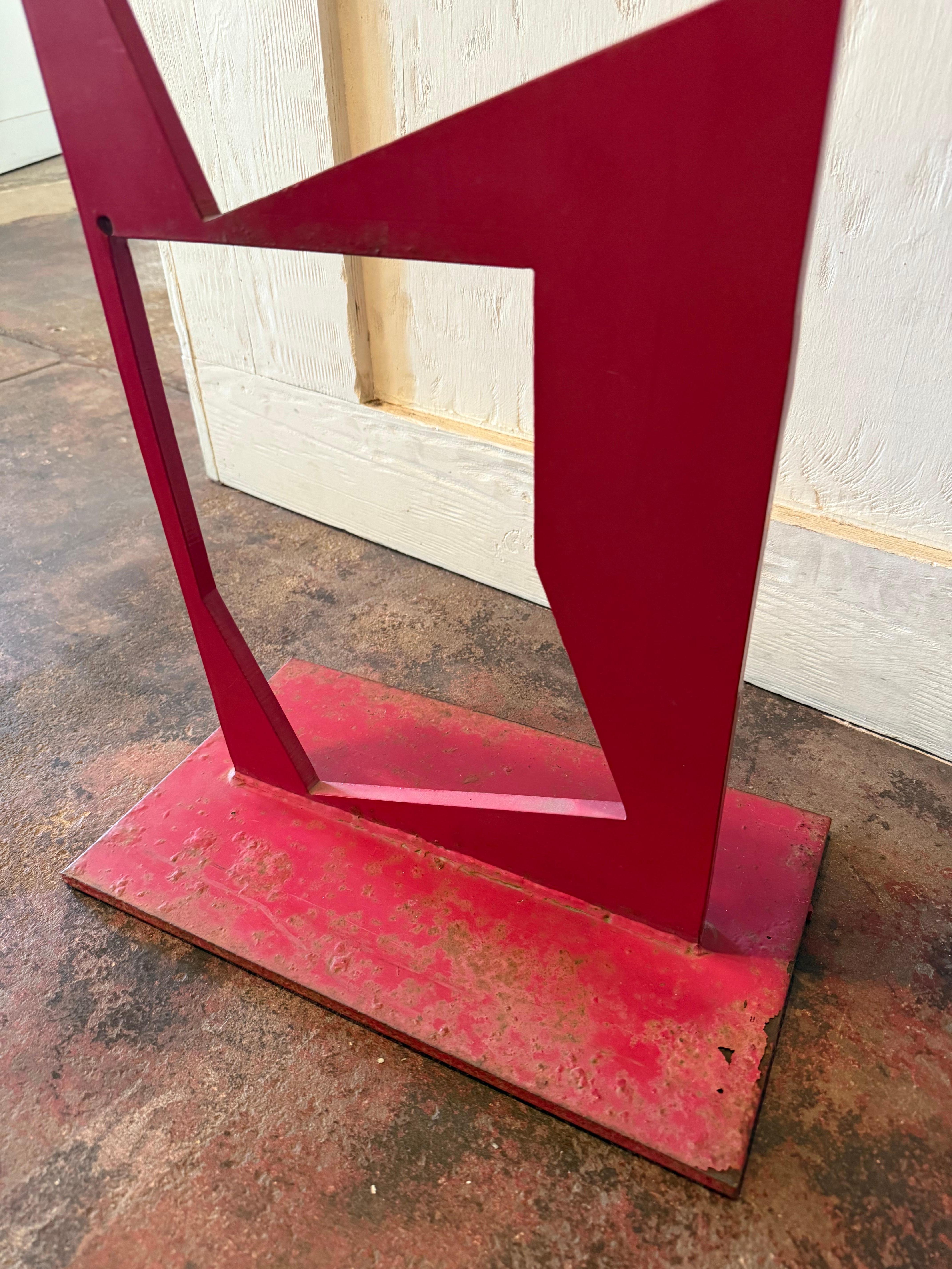 American Hard Edge See-Thru Red Steel Sculpture For Sale