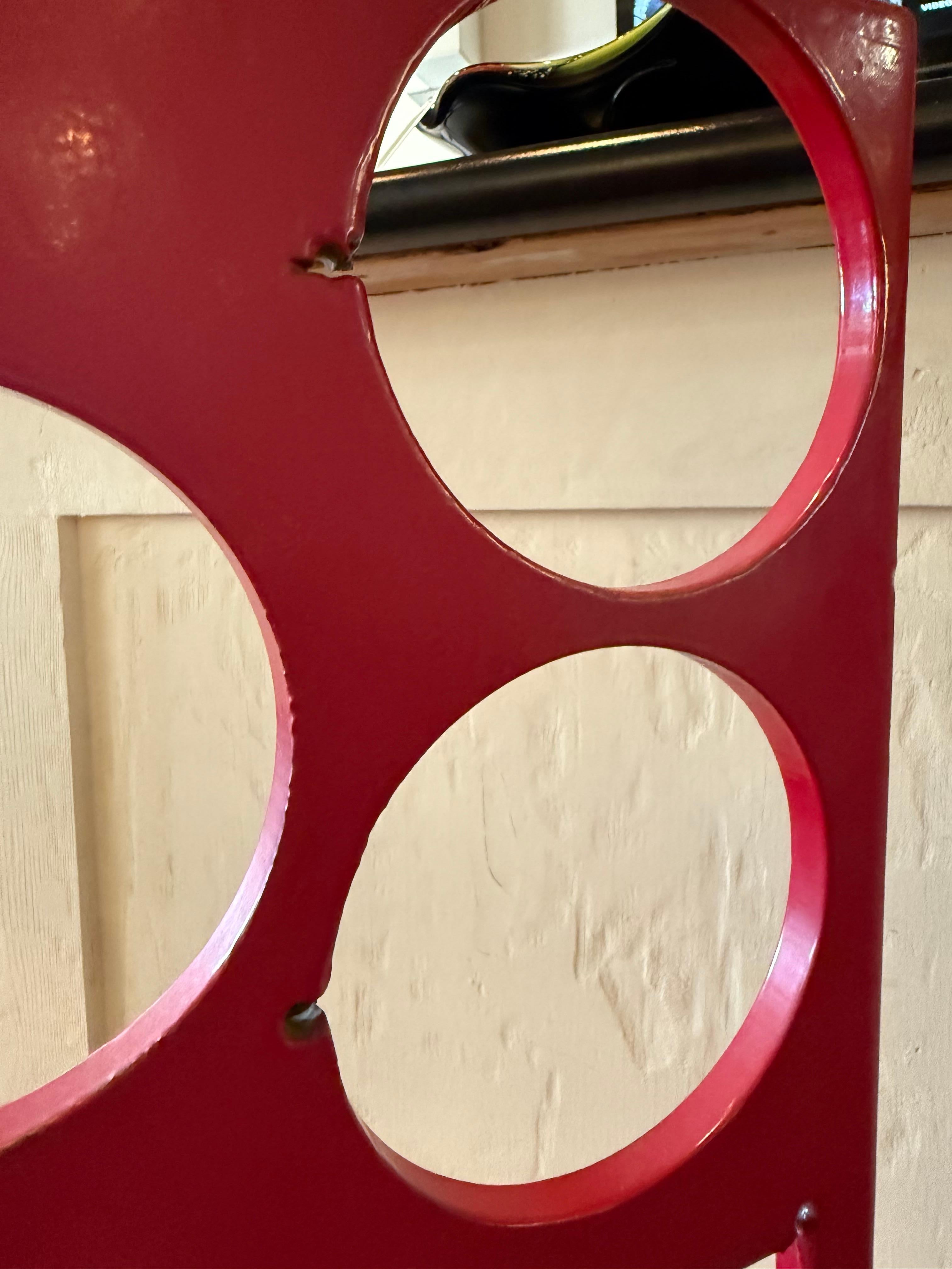Painted Hard Edge See-Thru Red Steel Sculpture For Sale