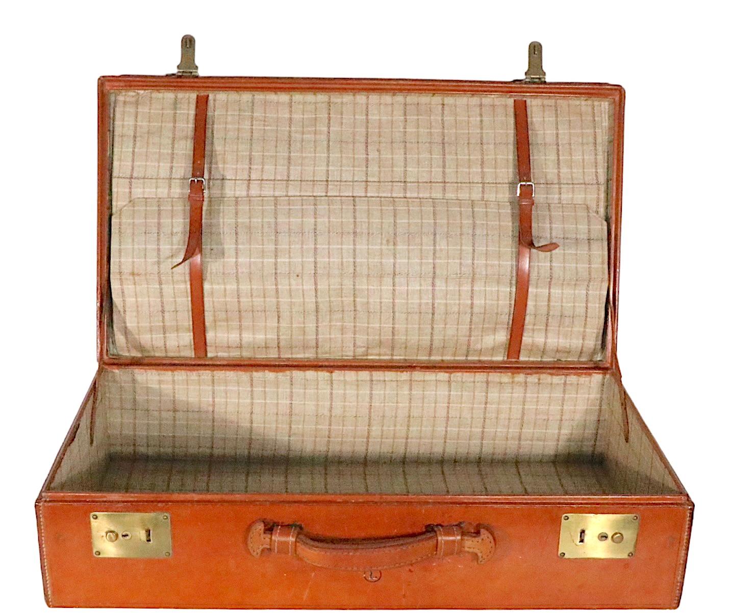 Hard Side Leder Overnight Luggage Suitcase Att. to Crouch und Fitzgerald im Angebot 4