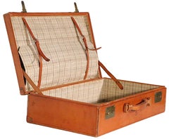 Hard Side Leather Overnight Luggage Suitcase Att. to Crouch and Fitzgerald