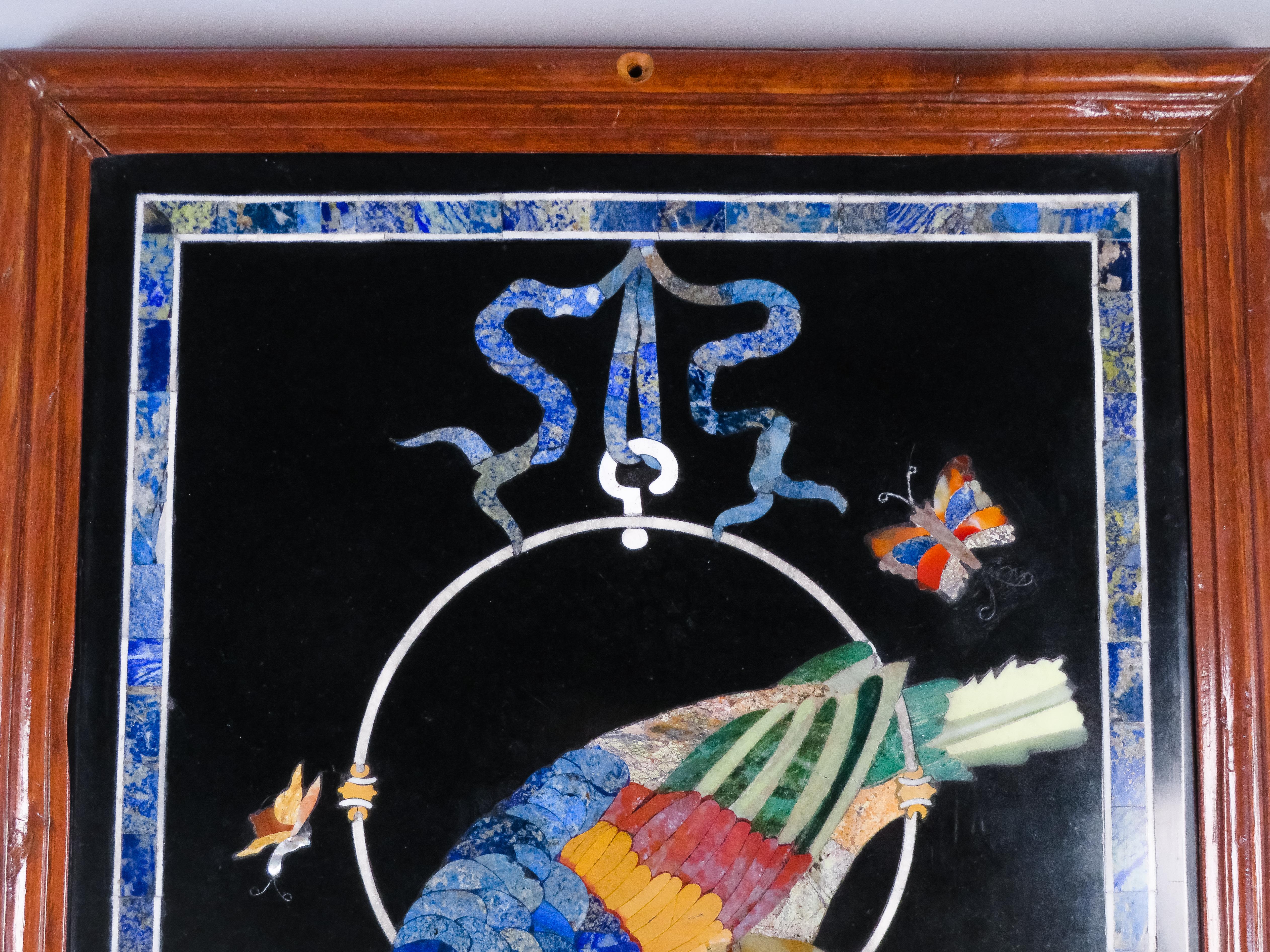 Hard stone panel depicting a parrot with a butterfly and plant motifs, Italy For Sale 11