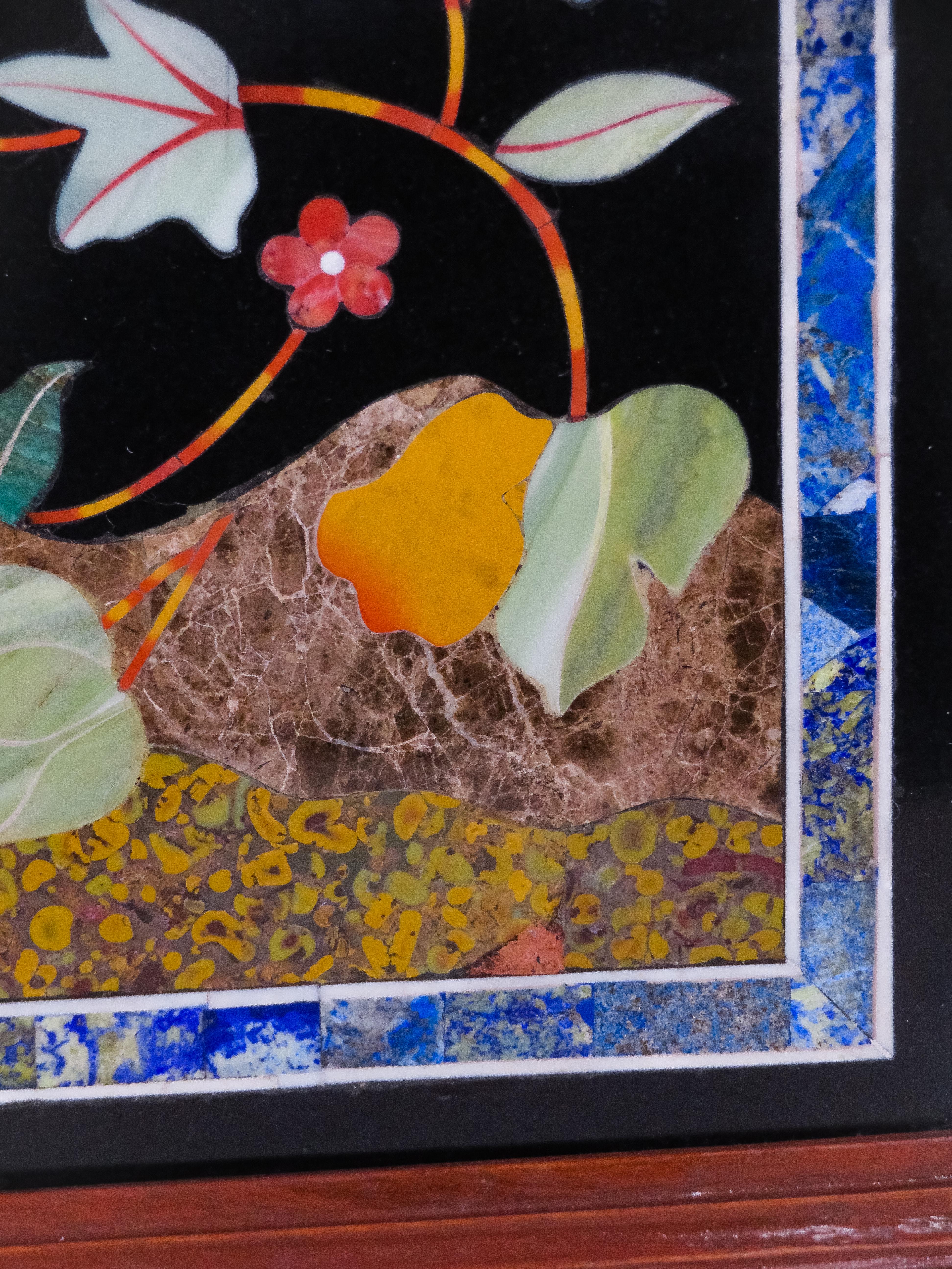 Hard stone panel depicting a parrot with a butterfly and plant motifs, Italy For Sale 1