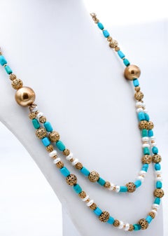 Hard Stones, 9 Karat Gold and Silver Necklace