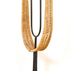 Hard-to-come-by Wrought Iron + Rattan Floor Candelabra by Arthur Umanoff