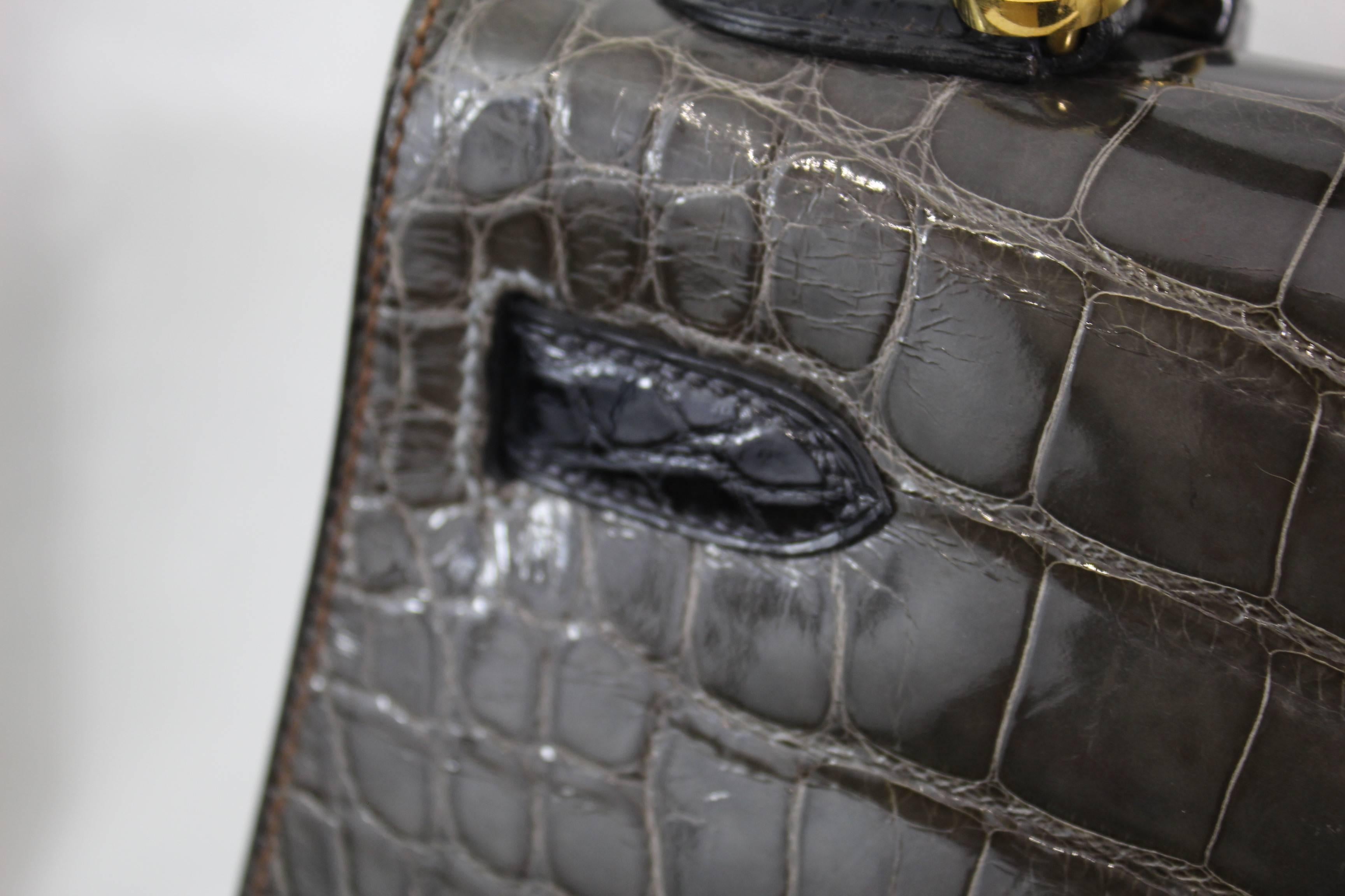   Hermes Tricolor Kelly 32 Alligator Bag, 1992  For Sale 1