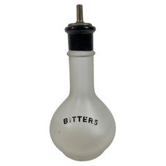 Hard to Find Frosted "BITTERS" Bottle with Black Enamel and Dropper Top