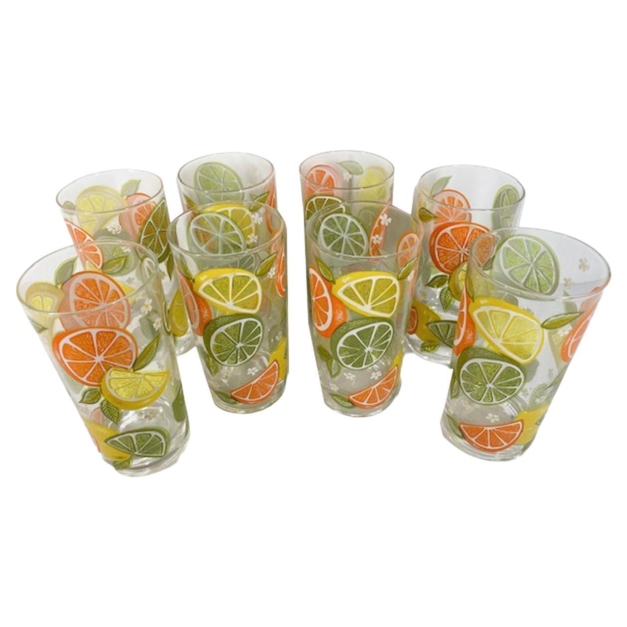 Hard to Find Mid-Century Culver, Ltd "Old Citrus" Pattern Highball Glasses 