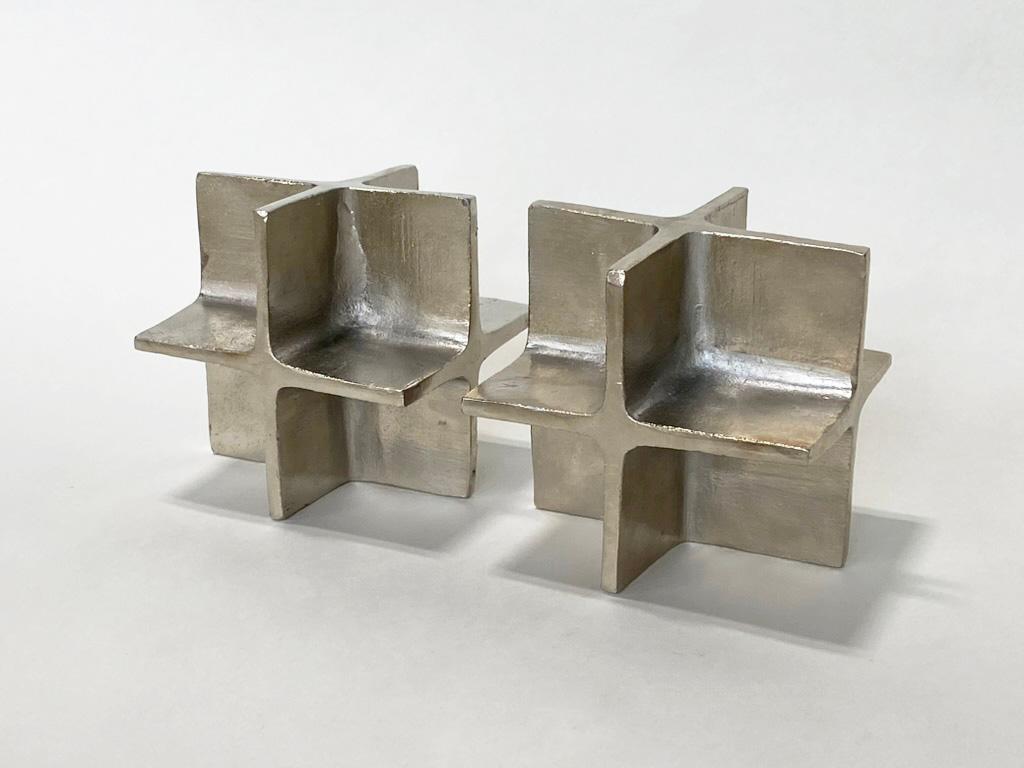 Mid-Century Modern Hard-to-Find Pair of Vintage Carl August III Nickel-Plated Bookends Model 5403 For Sale
