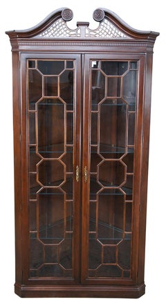 Vintage Harden Chippendale Georgian Style Cherry Corner Cupboard Curio Display Cabinet