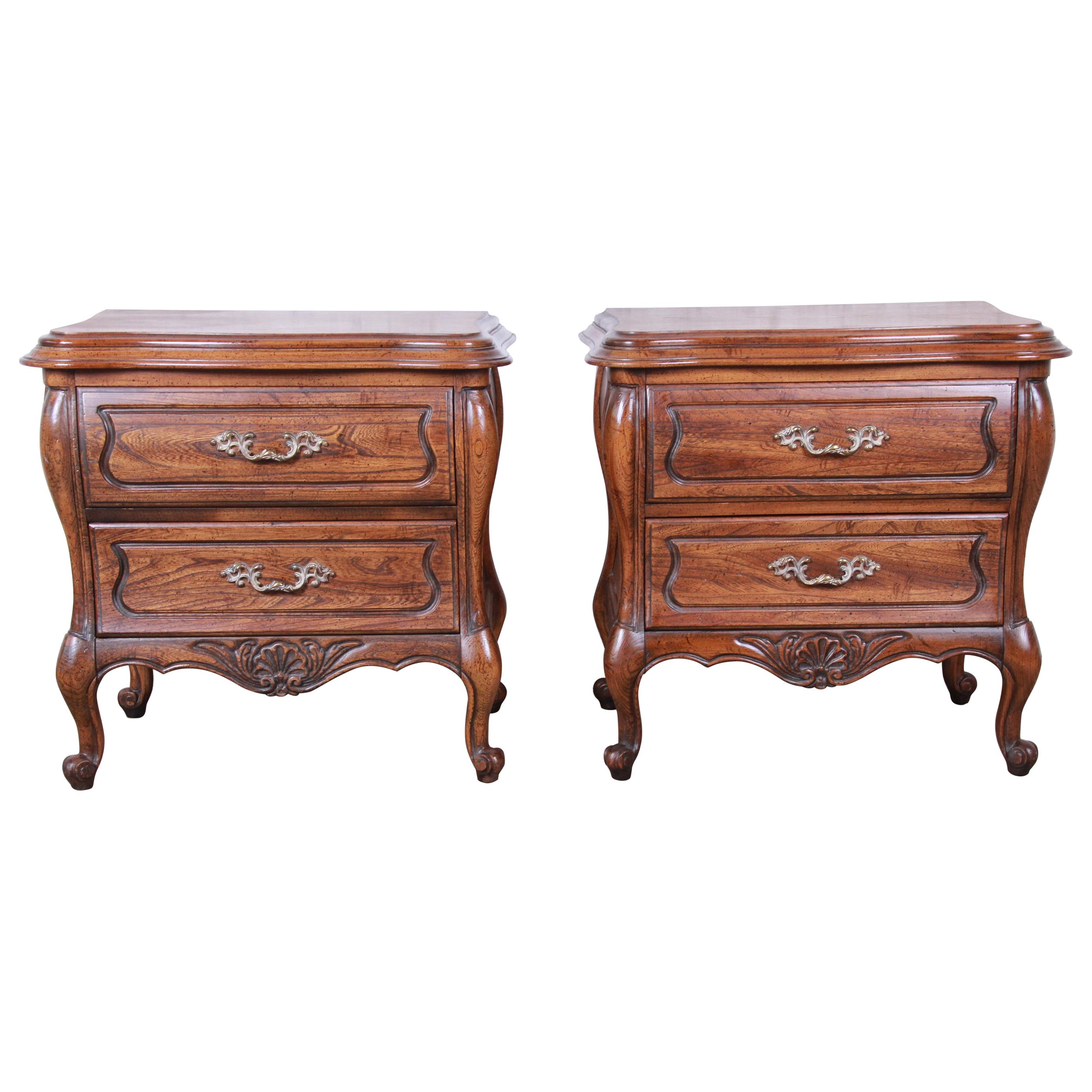 Harden French Provincial Louis XV Walnut Nightstands, Pair