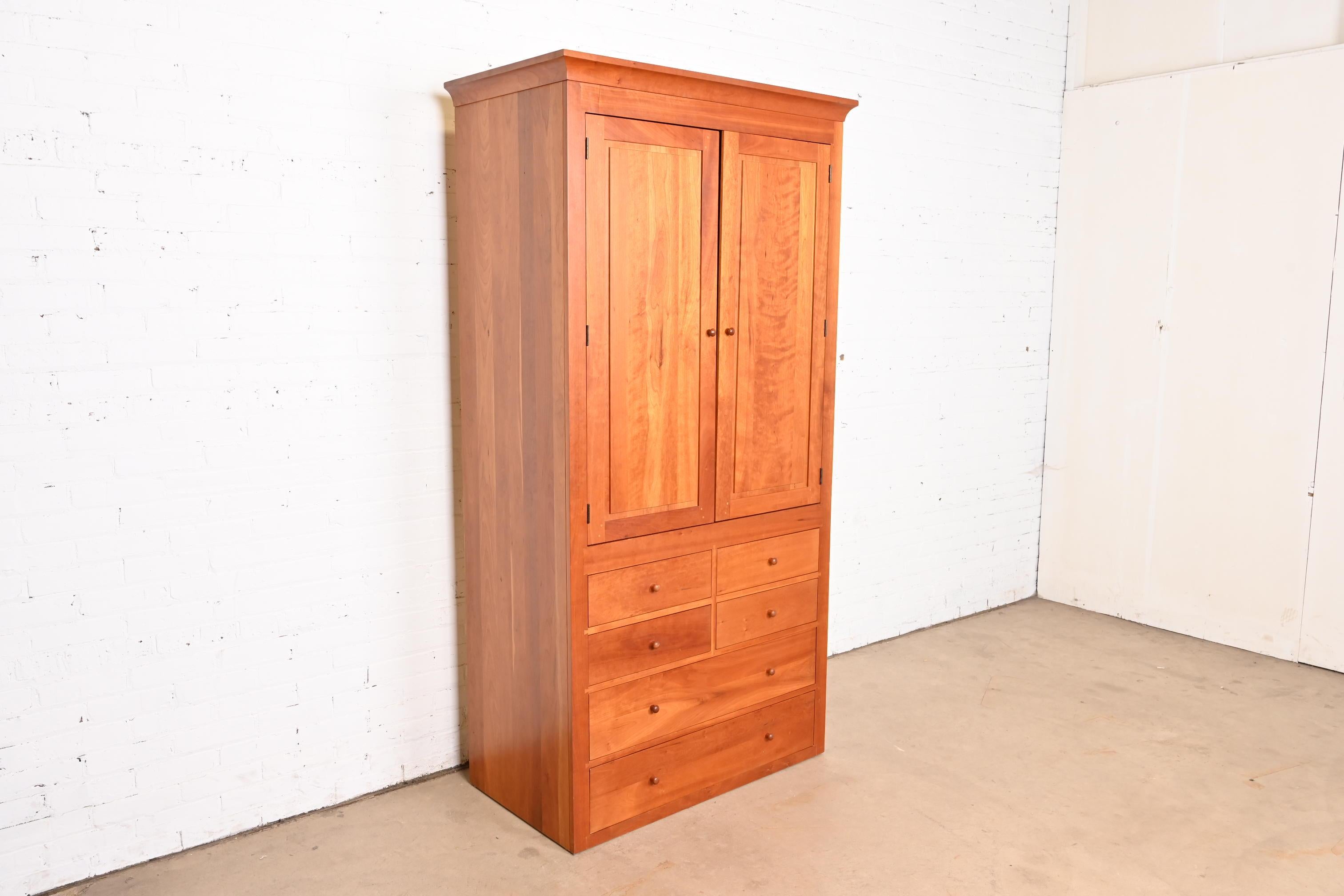 American Harden Furniture Arts & Crafts Shaker Cherry Wood Armoire Dresser or Linen Press For Sale