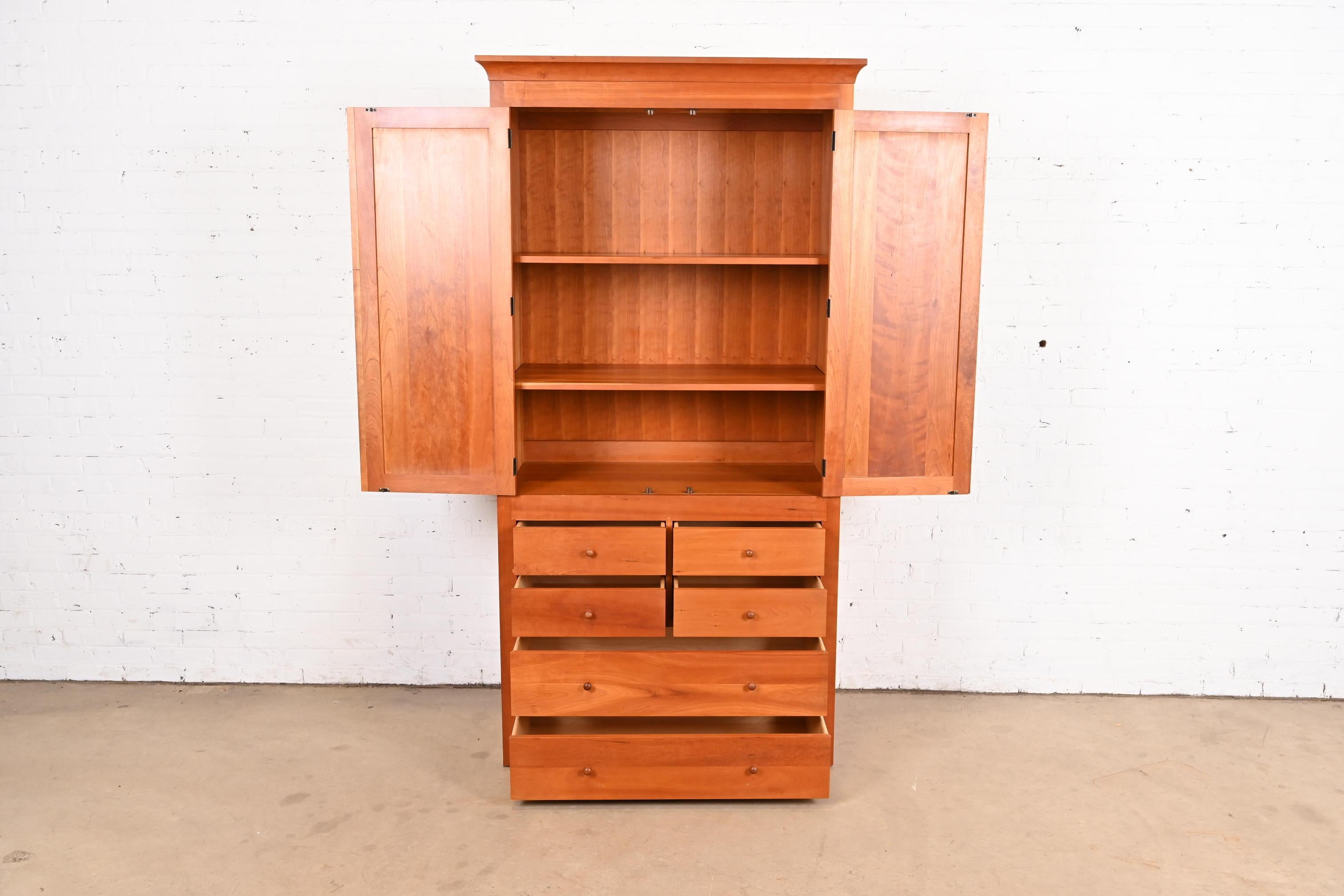 Harden Furniture Arts & Crafts Shaker Cherry Wood Armoire Dresser or Linen Press In Good Condition For Sale In South Bend, IN