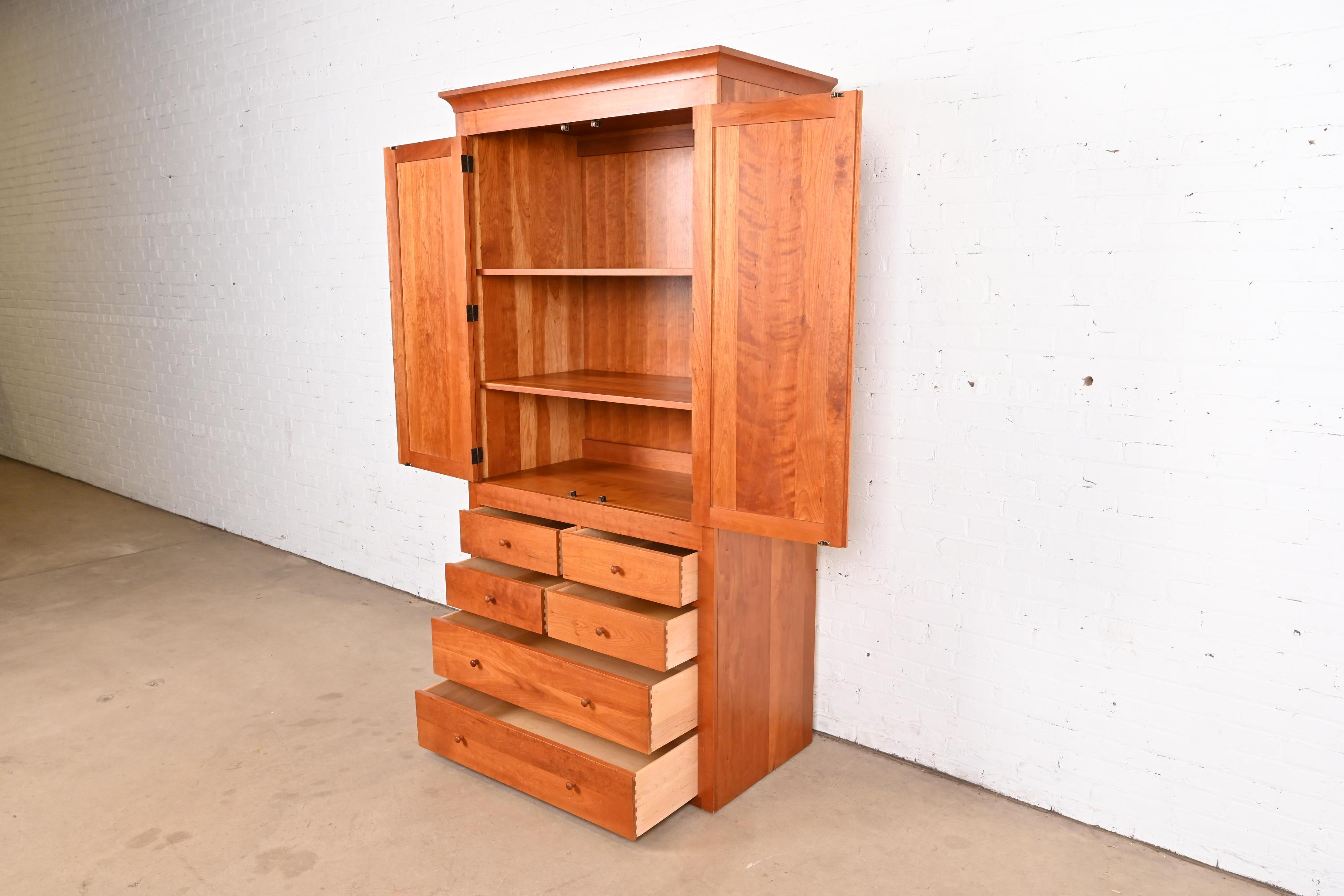 20th Century Harden Furniture Arts & Crafts Shaker Cherry Wood Armoire Dresser or Linen Press For Sale