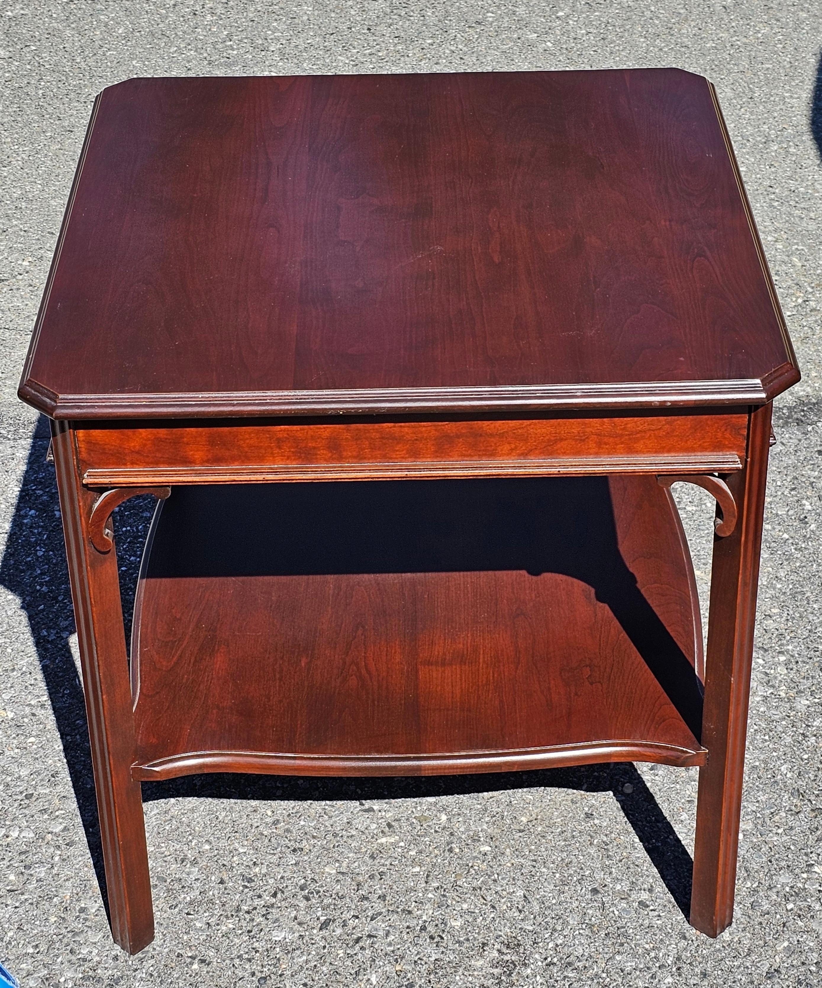 Harden Furniture Chippendale Solid Cherry Side Tables with Protective Glass Top For Sale 5