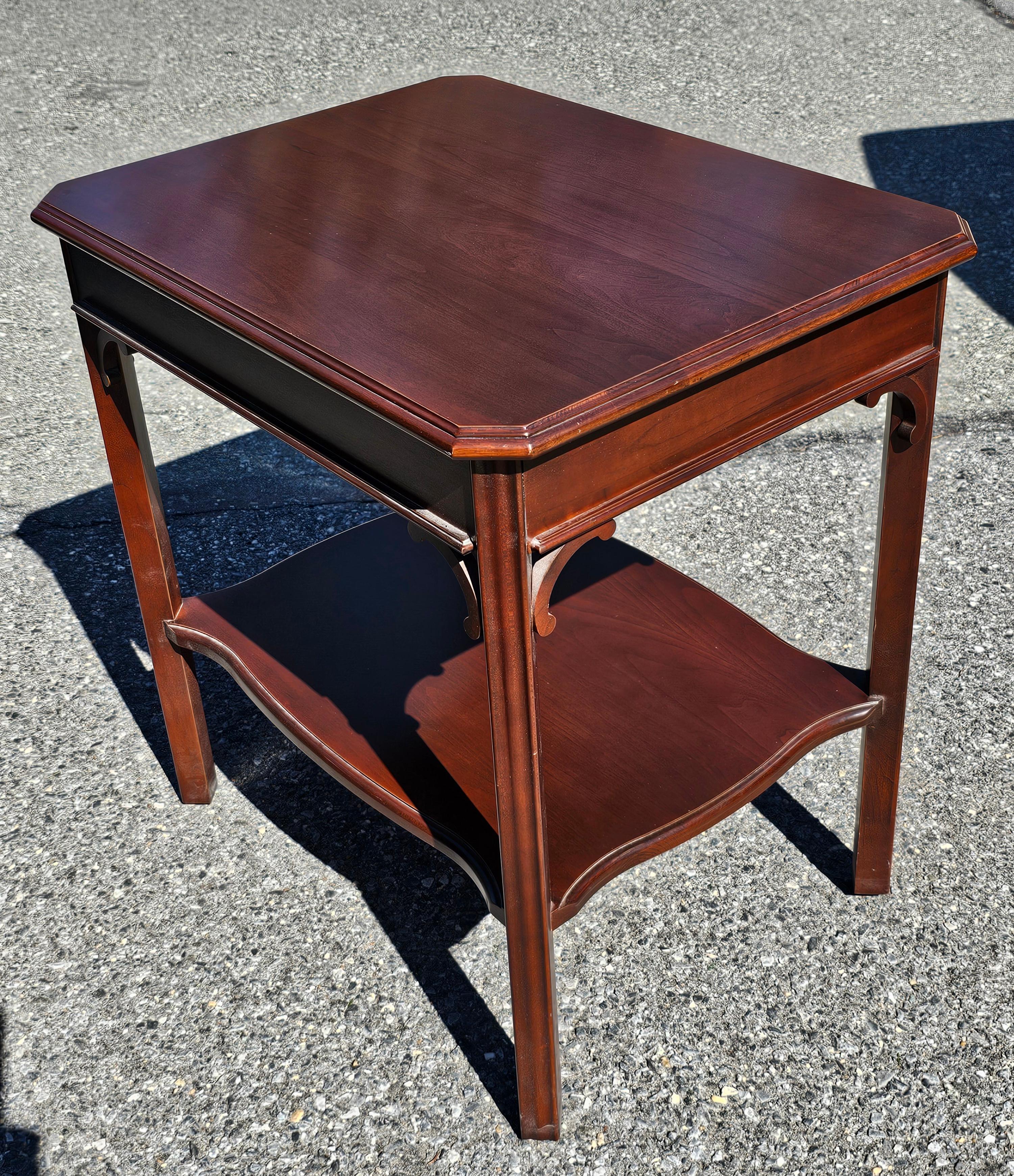 Harden Furniture Chippendale Solid Cherry Side Tables with Protective Glass Top For Sale 7