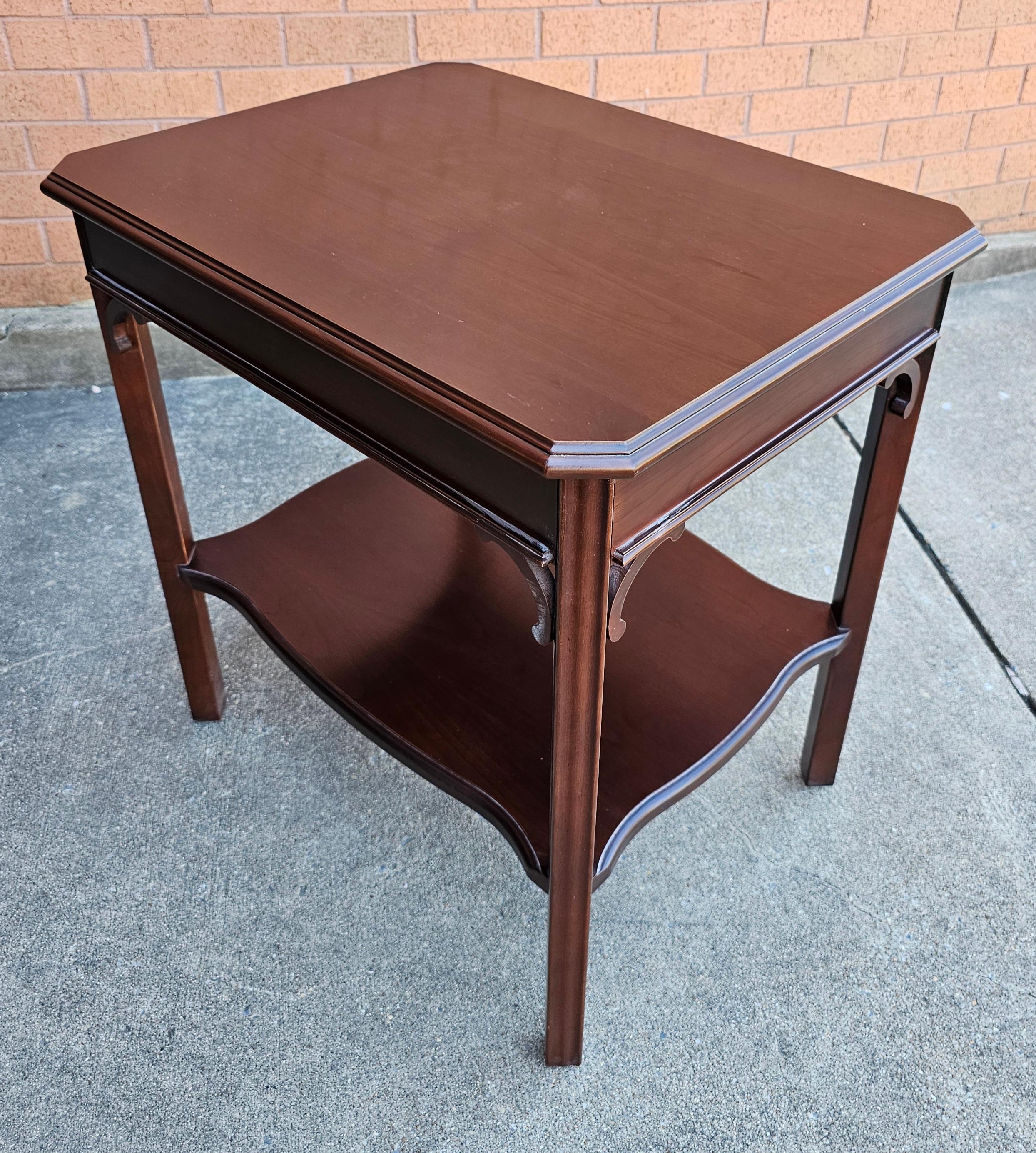 Harden Furniture Chippendale Solid Cherry Side Tables with Protective Glass Top For Sale 11