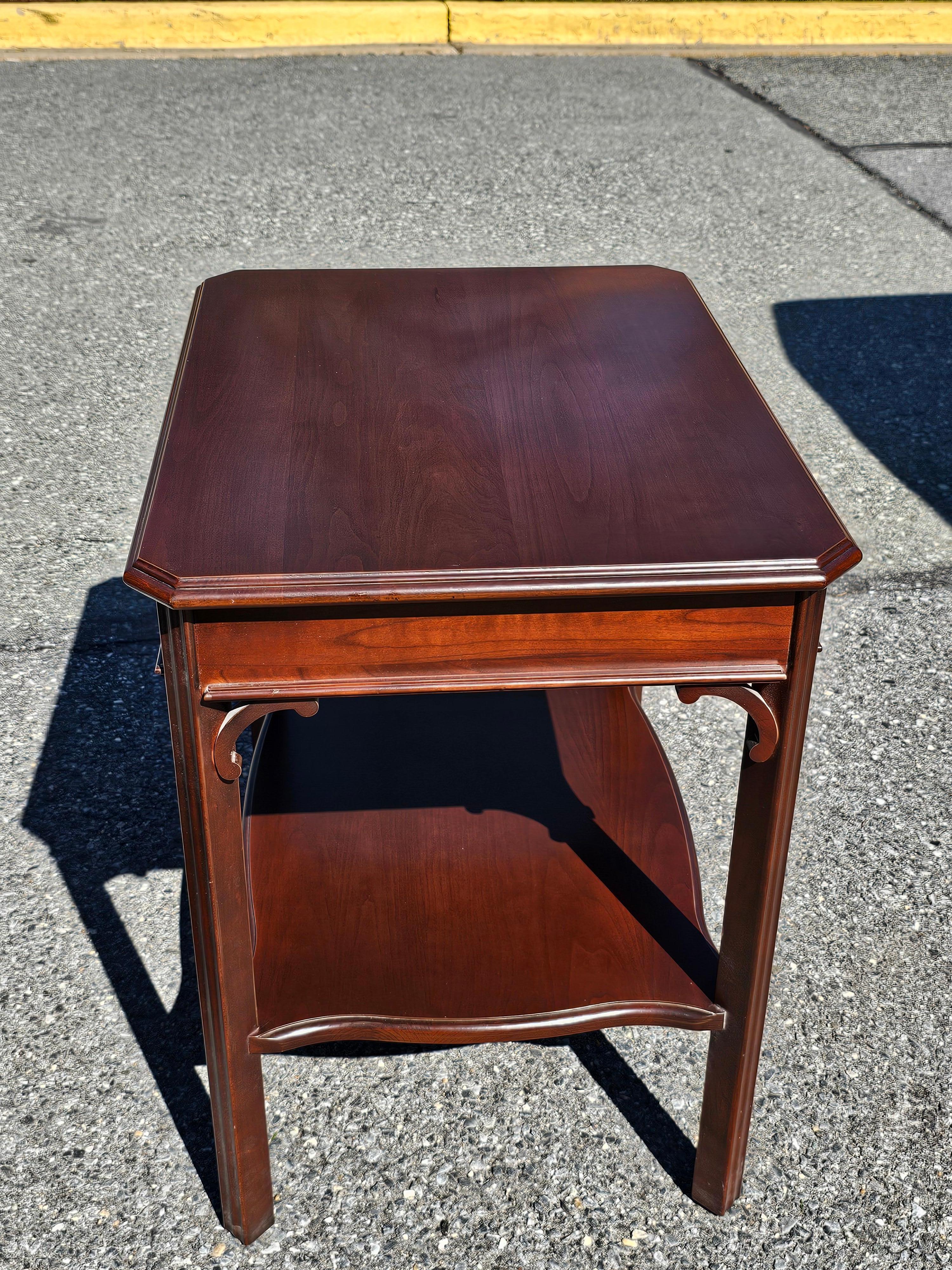 Harden Furniture Chippendale Solid Cherry Side Tables with Protective Glass Top For Sale 14