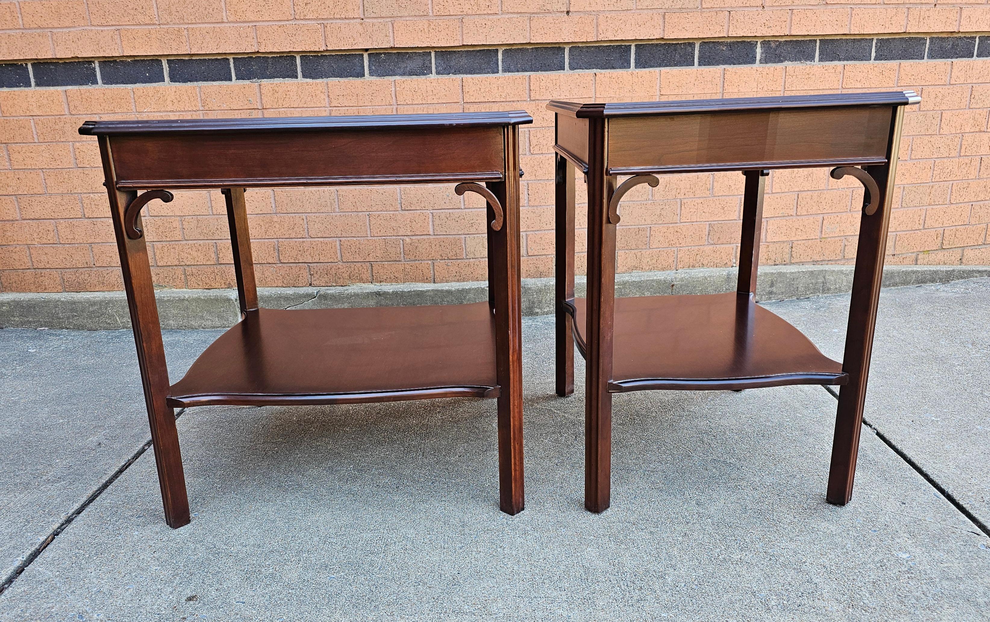 American Harden Furniture Chippendale Solid Cherry Side Tables with Protective Glass Top For Sale