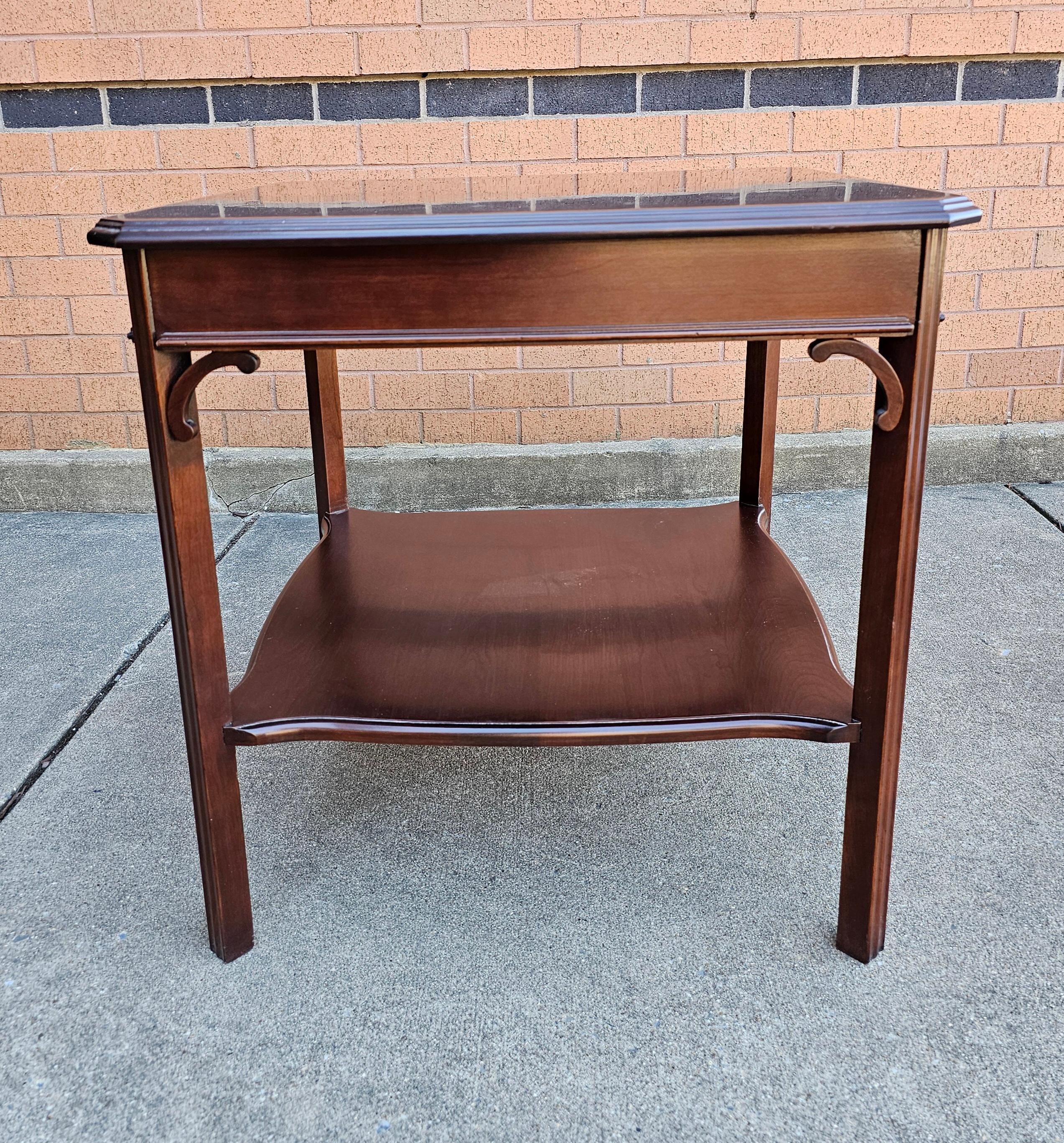 Other Harden Furniture Chippendale Solid Cherry Side Tables with Protective Glass Top For Sale