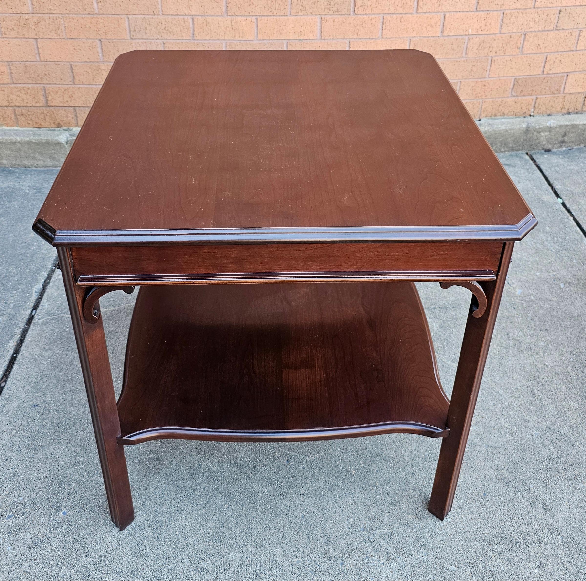 Harden Furniture Chippendale Solid Cherry Side Tables with Protective Glass Top In Excellent Condition For Sale In Germantown, MD