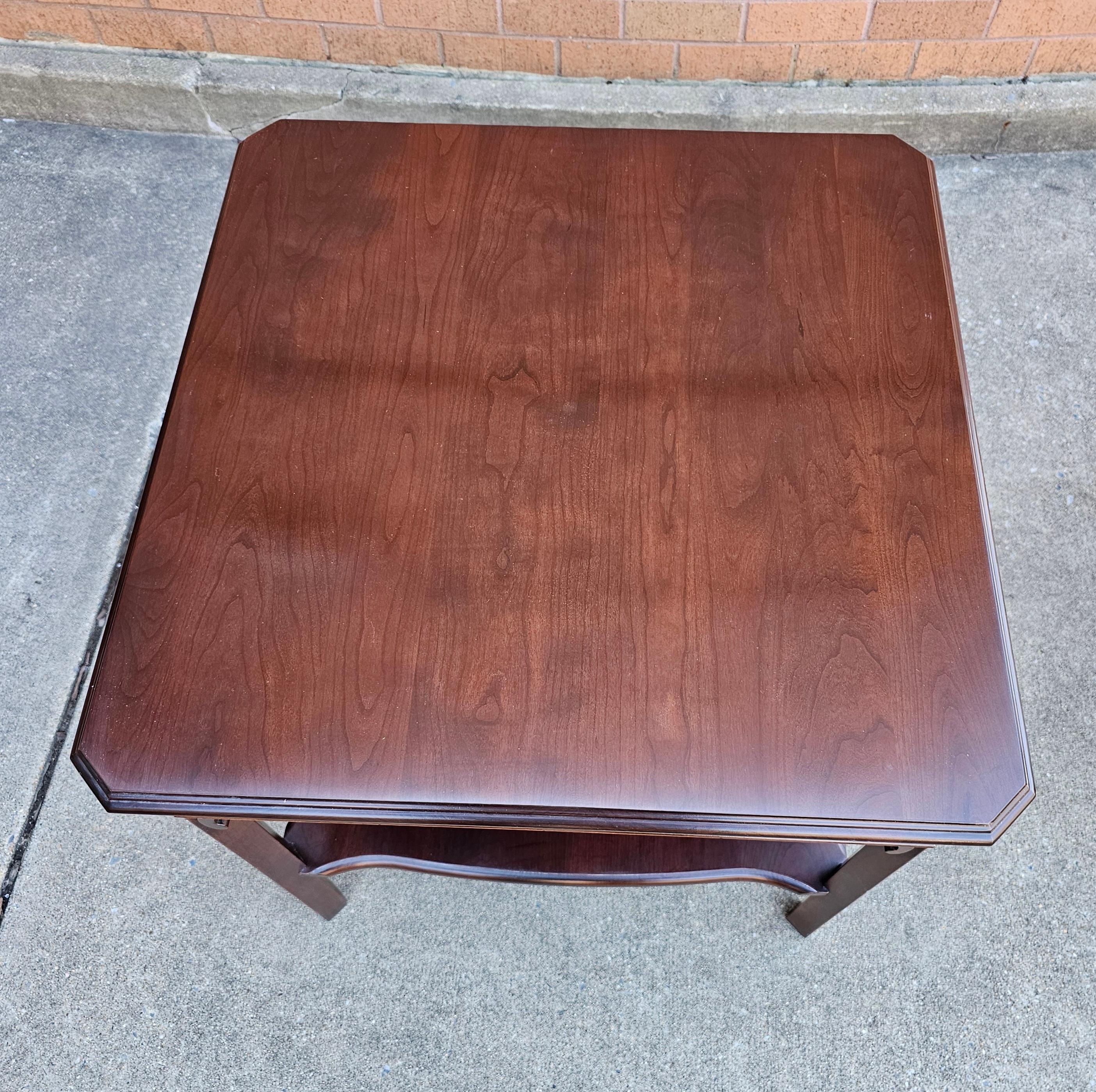 Contemporary Harden Furniture Chippendale Solid Cherry Side Tables with Protective Glass Top For Sale