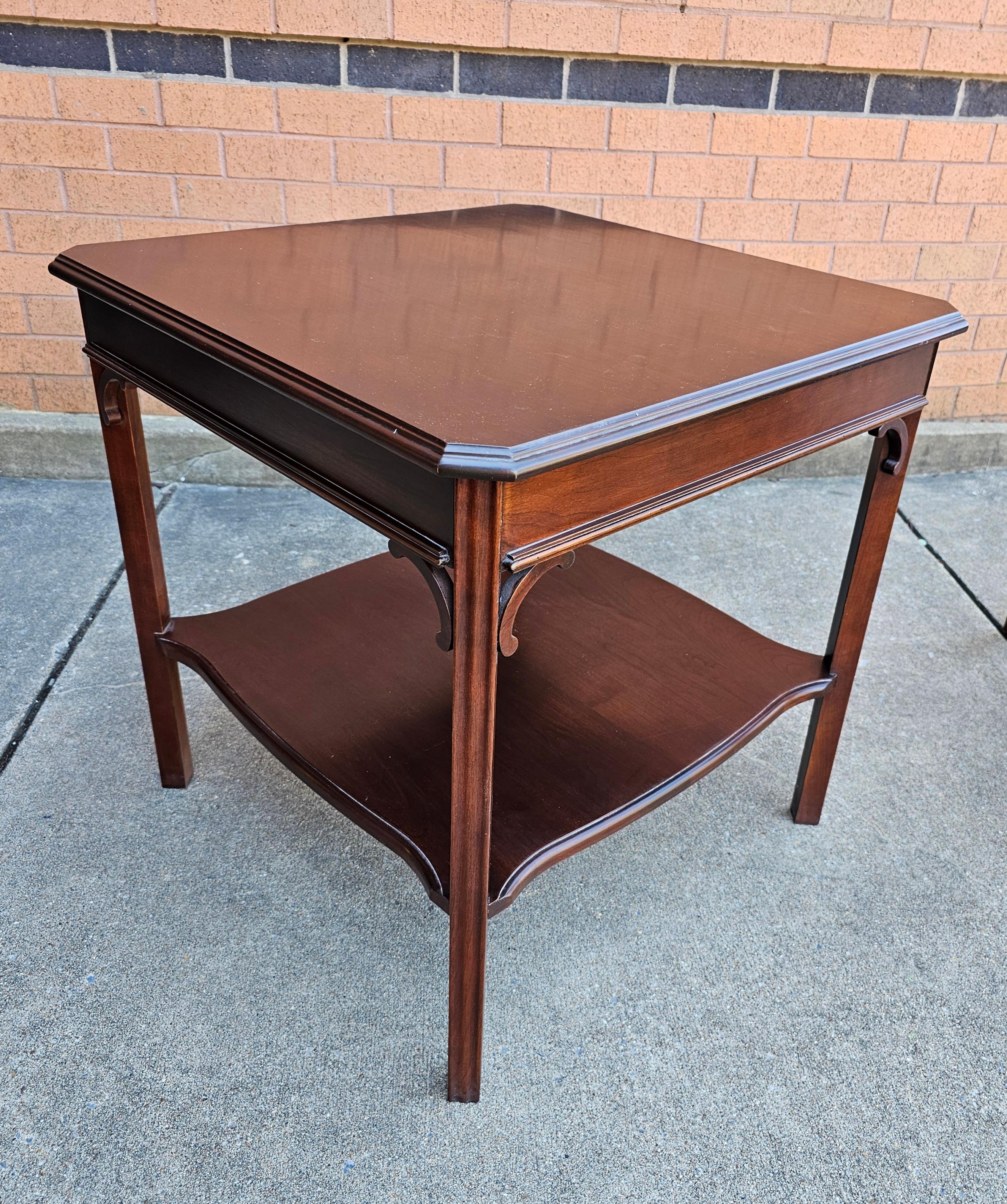 Harden Furniture Chippendale Solid Cherry Side Tables with Protective Glass Top For Sale 1