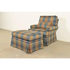 Harden Furniture English Country Plaid Upholstered Lounge Chair With Ottoman