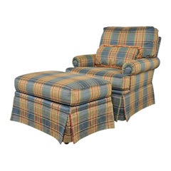 Harden Furniture English Country Plaid Upholstered Lounge Chair With Ottoman