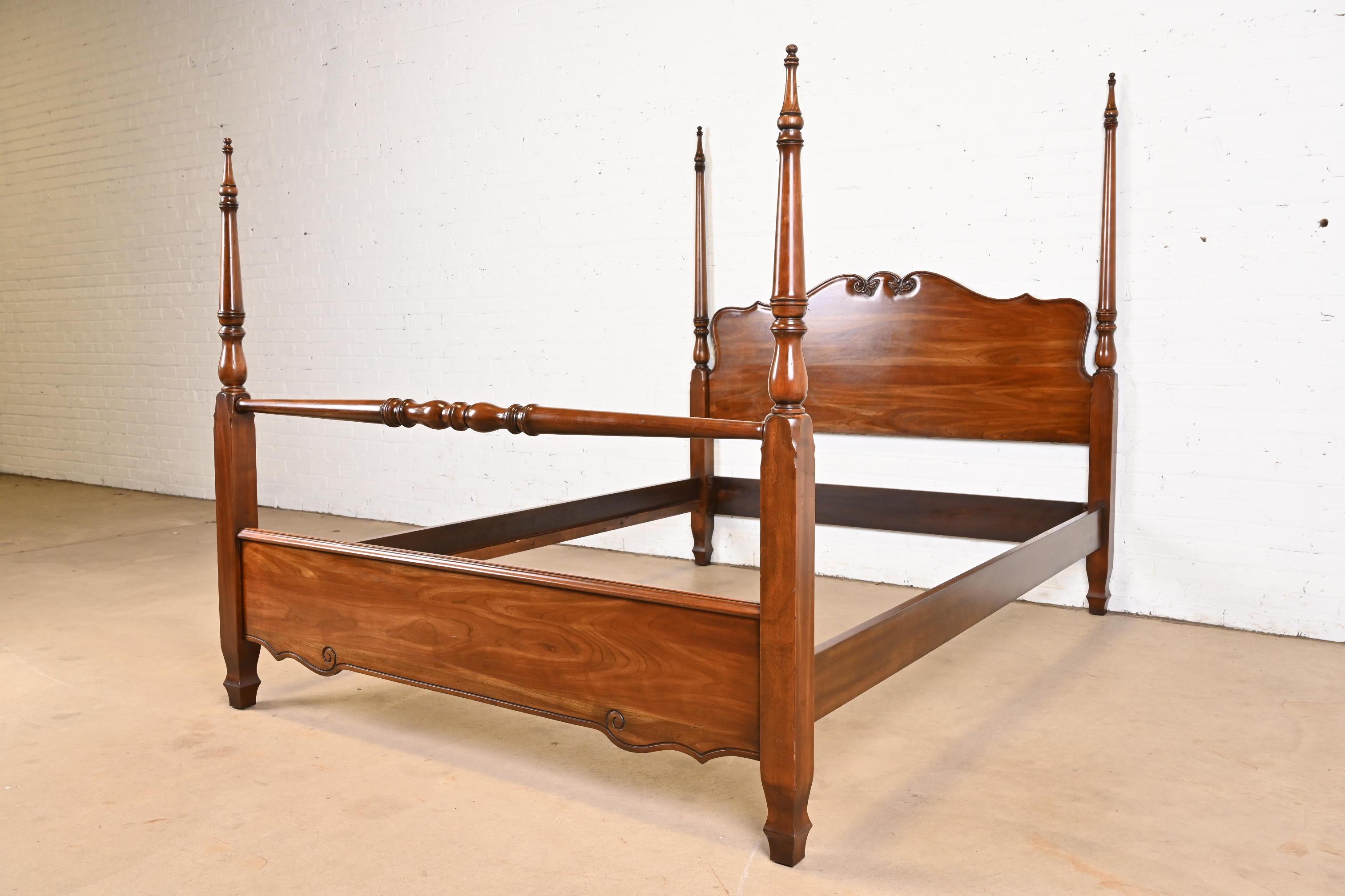 American Harden Furniture French Provincial Carved Cherry Wood Queen Size Poster Bed
