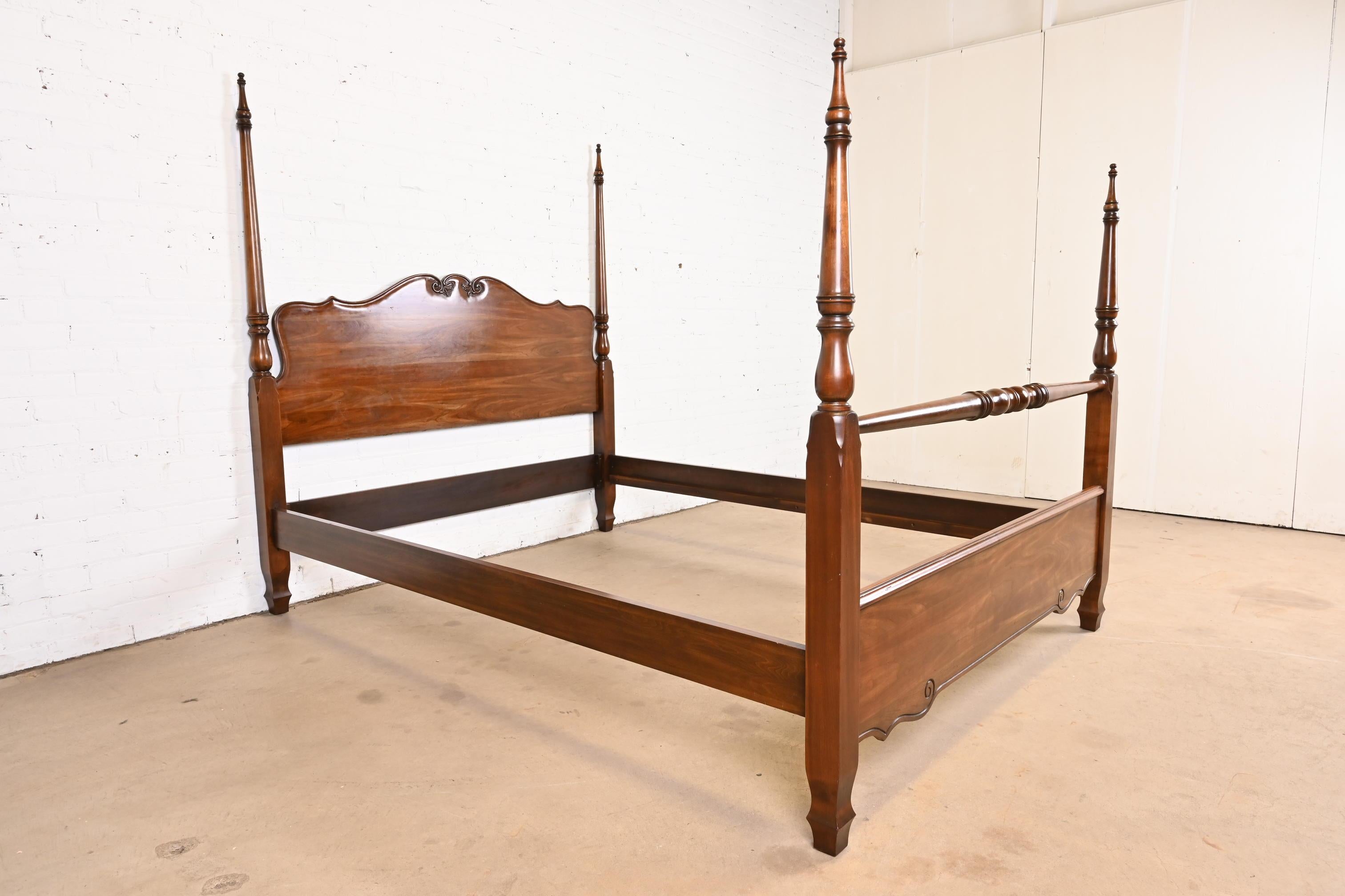 20th Century Harden Furniture French Provincial Carved Cherry Wood Queen Size Poster Bed