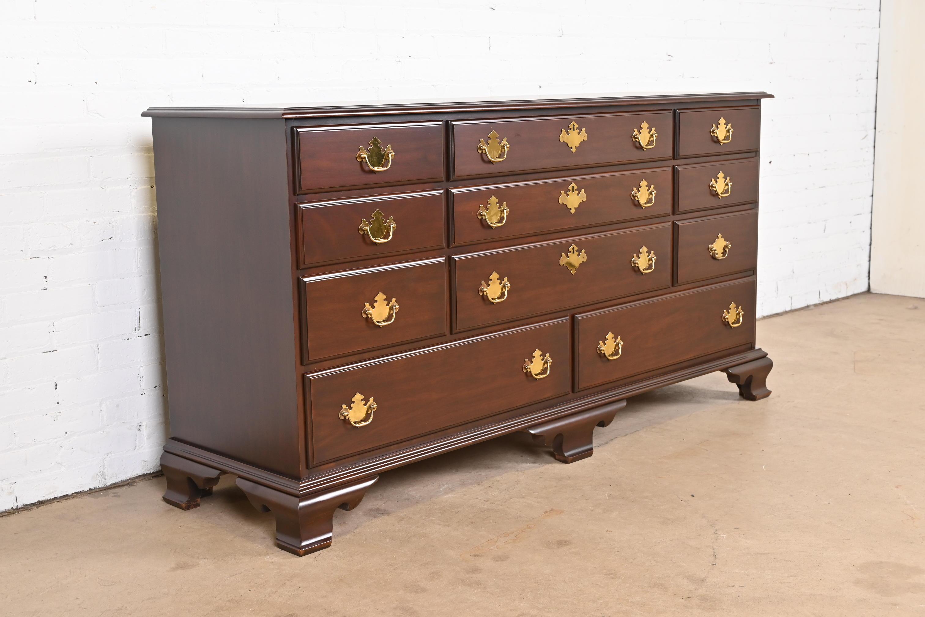 American Harden Furniture Georgian Carved Solid Cherry Wood Long Dresser, Newly Restored For Sale