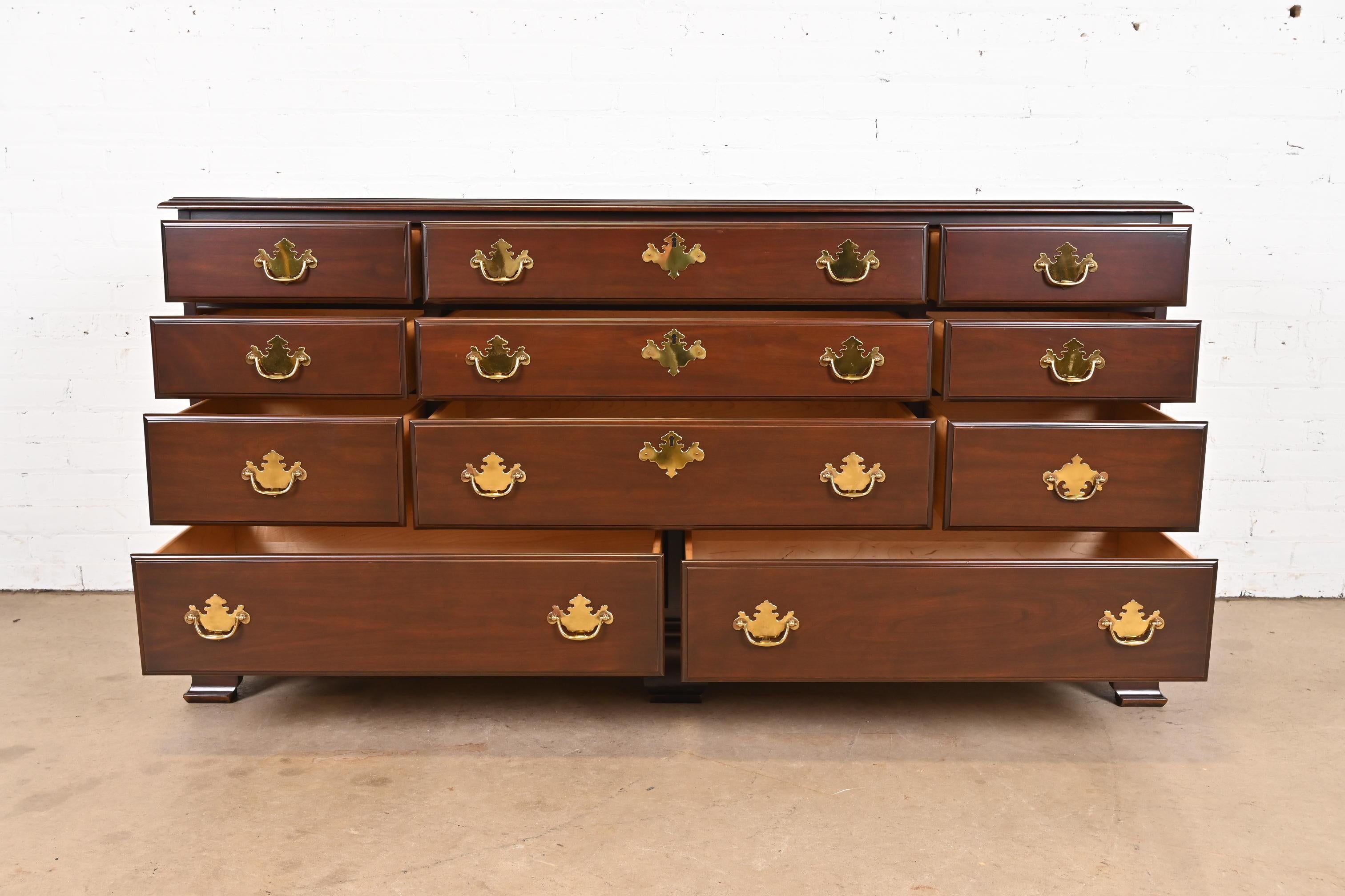 20th Century Harden Furniture Georgian Carved Solid Cherry Wood Long Dresser, Newly Restored For Sale
