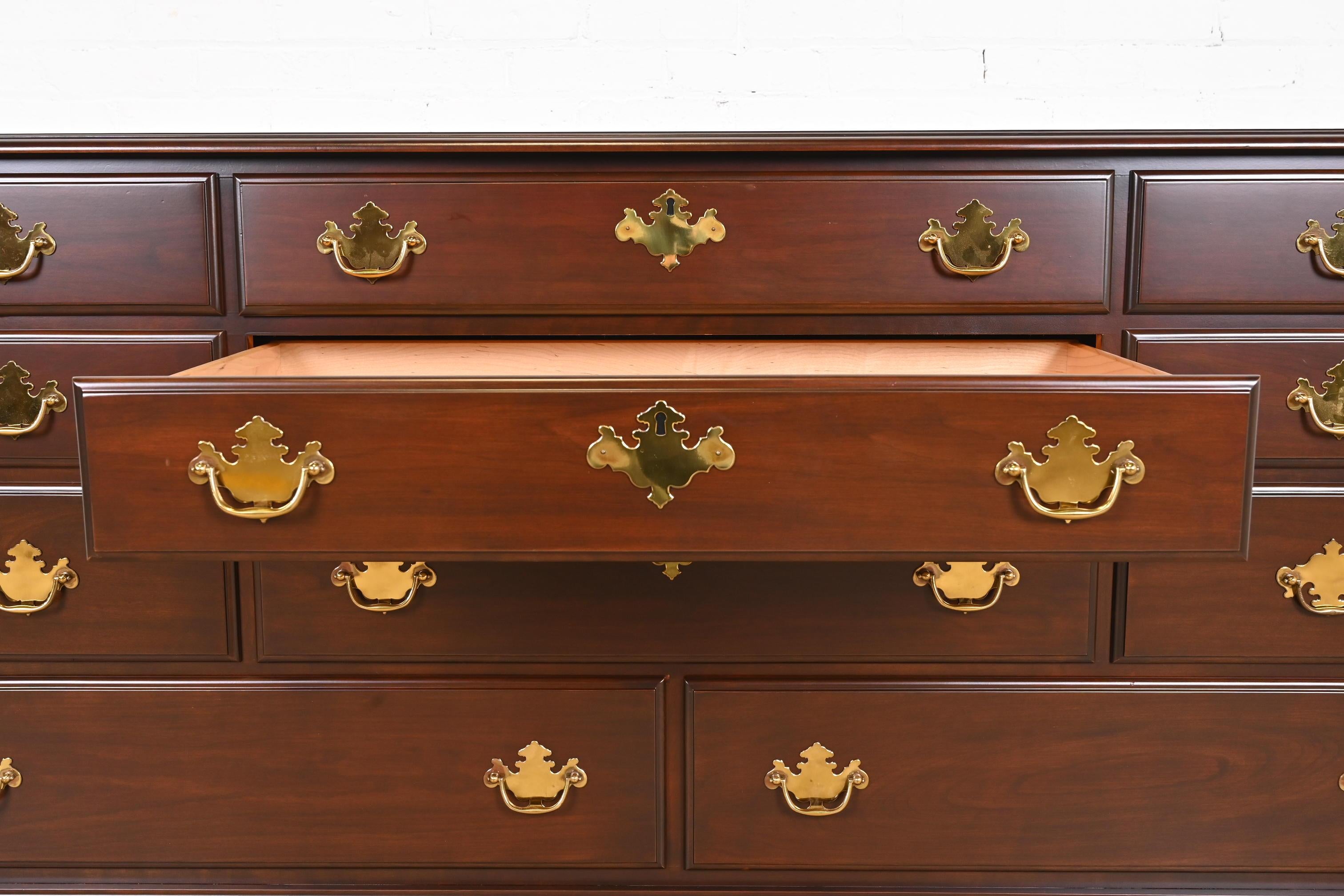 Harden Furniture Georgian Carved Solid Cherry Wood Long Dresser, Newly Restored For Sale 1