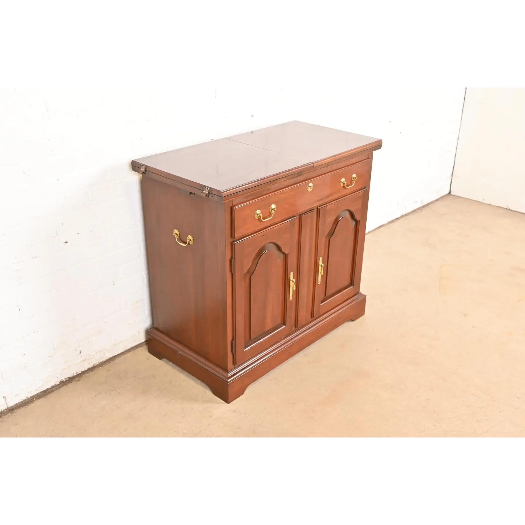 Brass Harden Furniture Georgian Cherry Wood Flip Top Bar Cabinet or Buffet Server For Sale