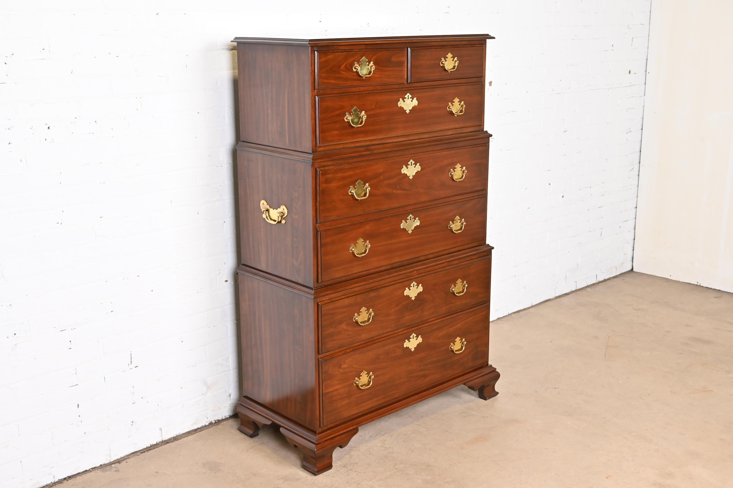 20th Century Harden Furniture Georgian Cherry Wood Triple Chest-on-chest Highboy Dresser For Sale