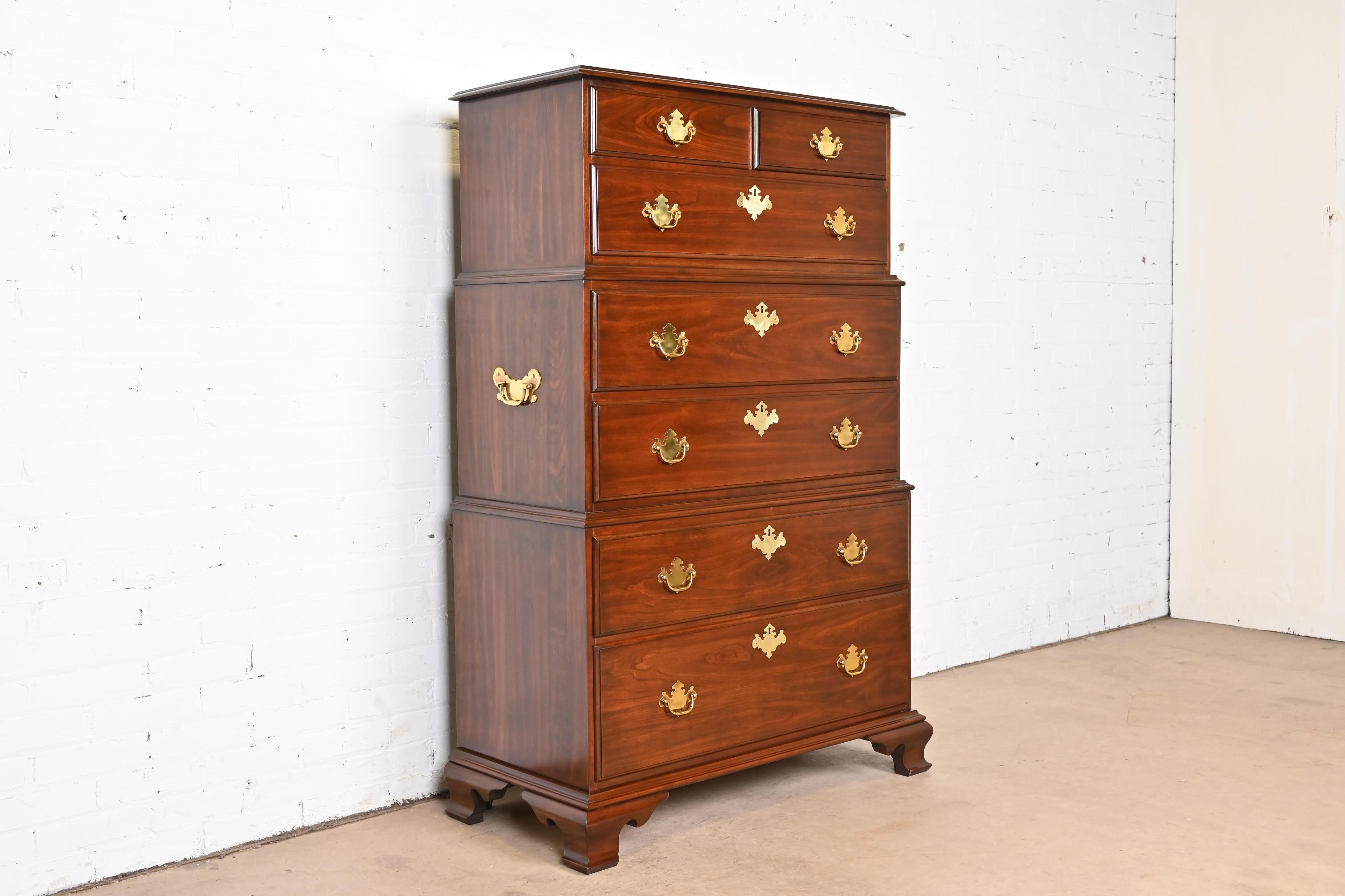 Brass Harden Furniture Georgian Cherry Wood Triple Chest-on-chest Highboy Dresser For Sale