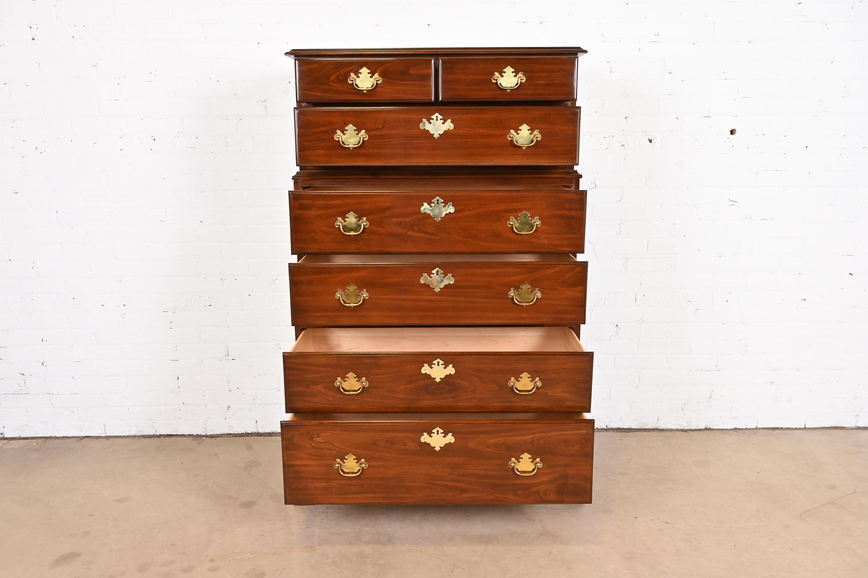 Brass Harden Furniture Georgian Cherry Wood Triple Chest-on-chest Highboy Dresser For Sale