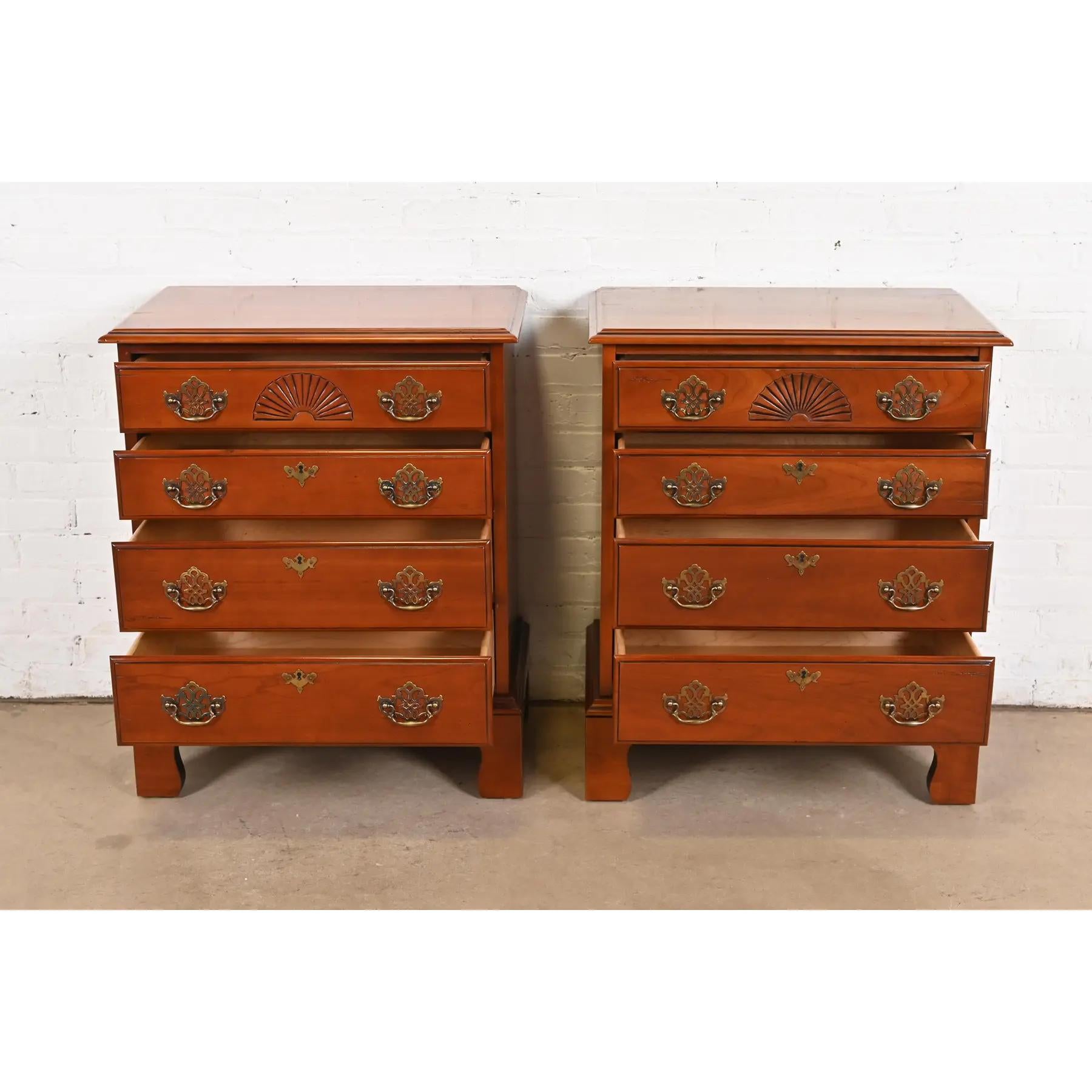 Brass Harden Furniture Georgian Solid Cherry Wood Four-Drawer Bedside Chests, Pair For Sale